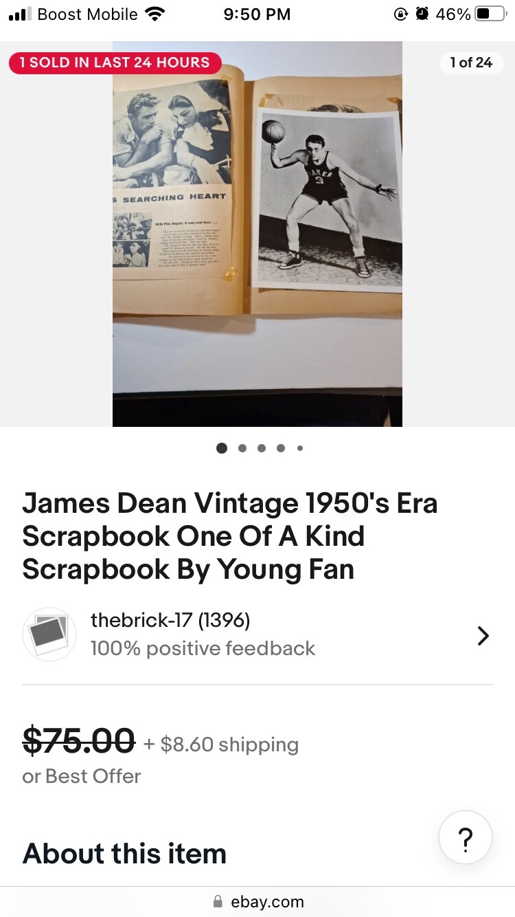 James Dean vintage one of a kind Scrapbook from a 1950’s James Dean fan James Dean vintage one of a kind Scrapbook from a 1950’s James Dean fan