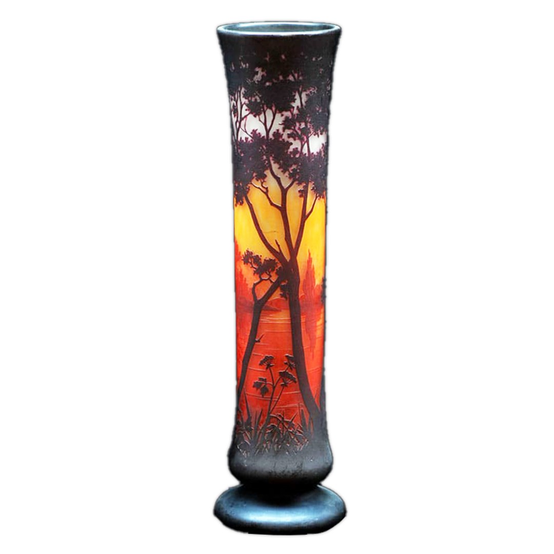 Daum Nancy Cameo Glass Footed Scenic Vase Daum Nancy Cameo Glass Footed Scenic Vase