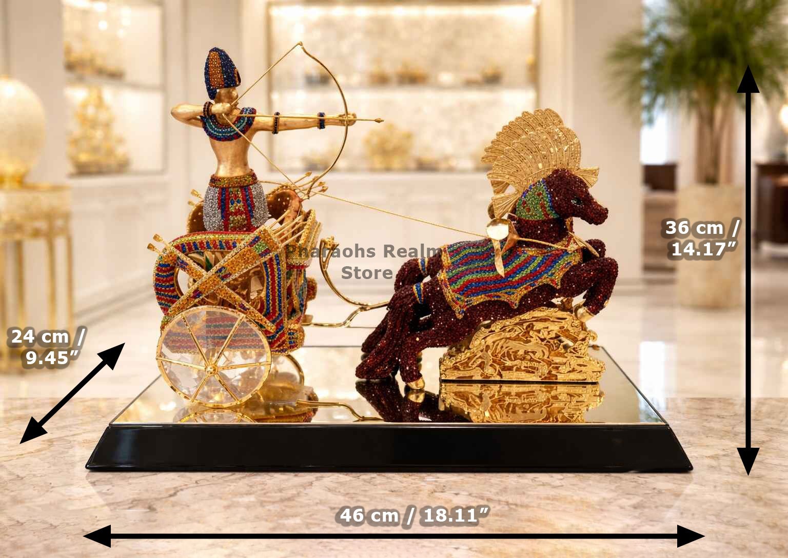 Asfour Crystal Tutankhamun Chariot Figurine – 24K Gold Plated Collectible Decor Asfour Crystal Tutankhamun Chariot Figurine – 24K Gold Plated Collectible Decor