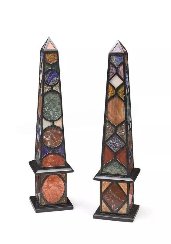 Custom Marble Obelisk with Two Pcs Multi Gemstone Inlay Housewarming Decorative Custom Marble Obelisk with Two Pcs Multi Gemstone Inlay Housewarming Decorative