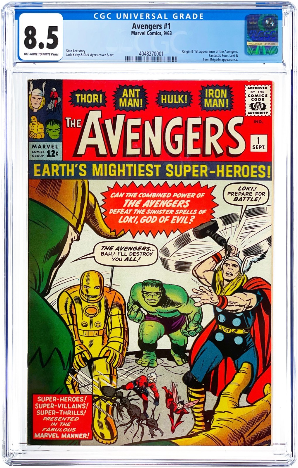 Avengers #1 CGC 8.5 1963 Marvel Comics Origin & 1st Appearance First Issue 9/63