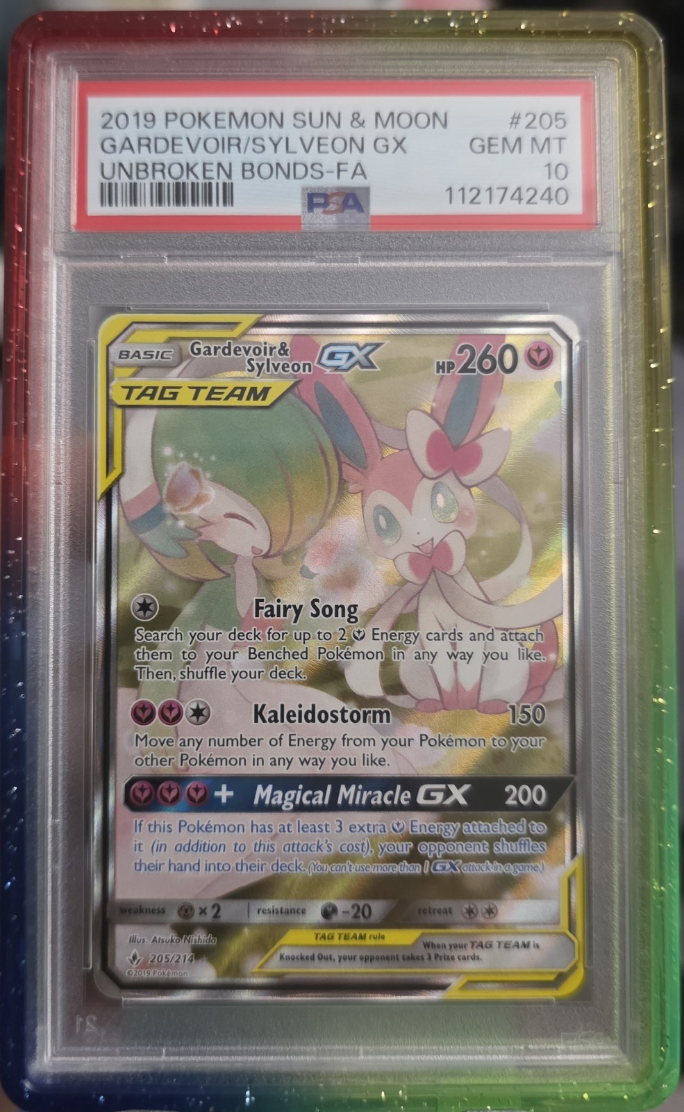 2019 Sun & Moon Gardevoir & Sylveon GX 205/214 PSA 10 Unbroken Bonds w/AURAGuard 2019 Sun & Moon Gardevoir & Sylveon GX 205/214 PSA 10 Unbroken Bonds w/AURAGuard