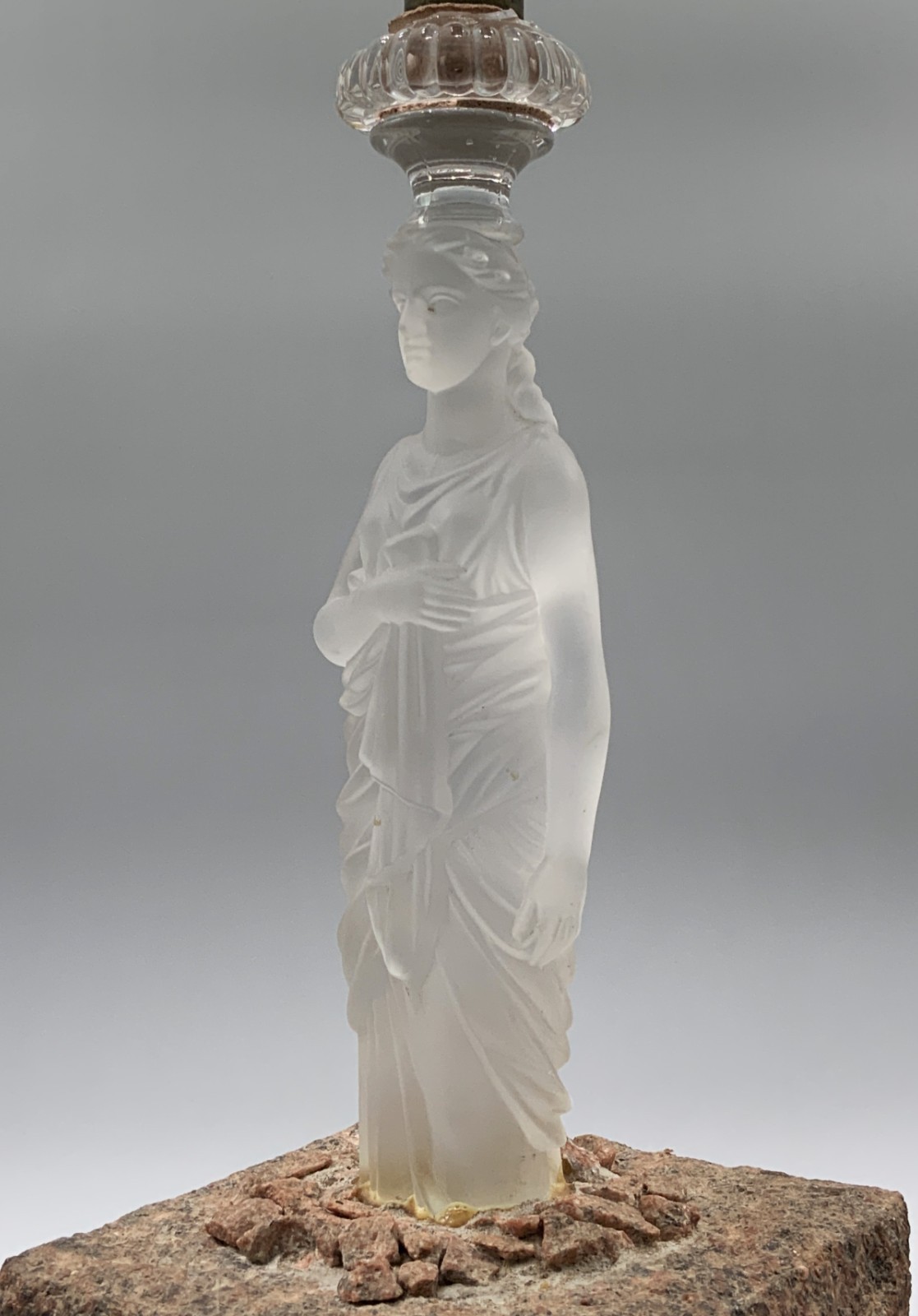 Early 20th-Century Antique French Baccarat Frosted Glass Figurine Table Lamp Early 20th-Century Antique French Baccarat Frosted Glass Figurine Table Lamp