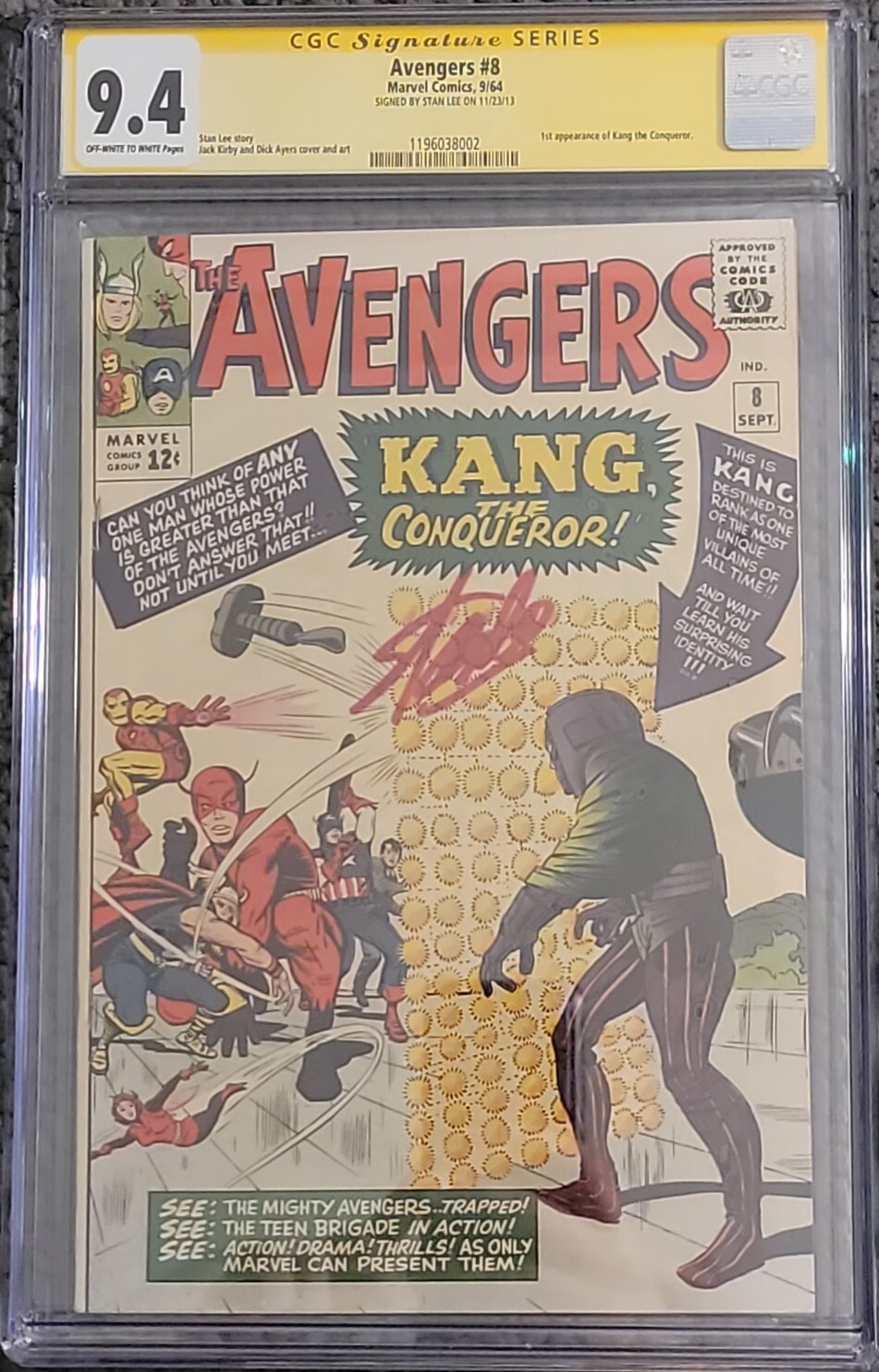 AVENGERS #8 1st app KANG TA Conqueror Marvel Comics 1964 CGC 9.4 STAN LEE SIGNED
