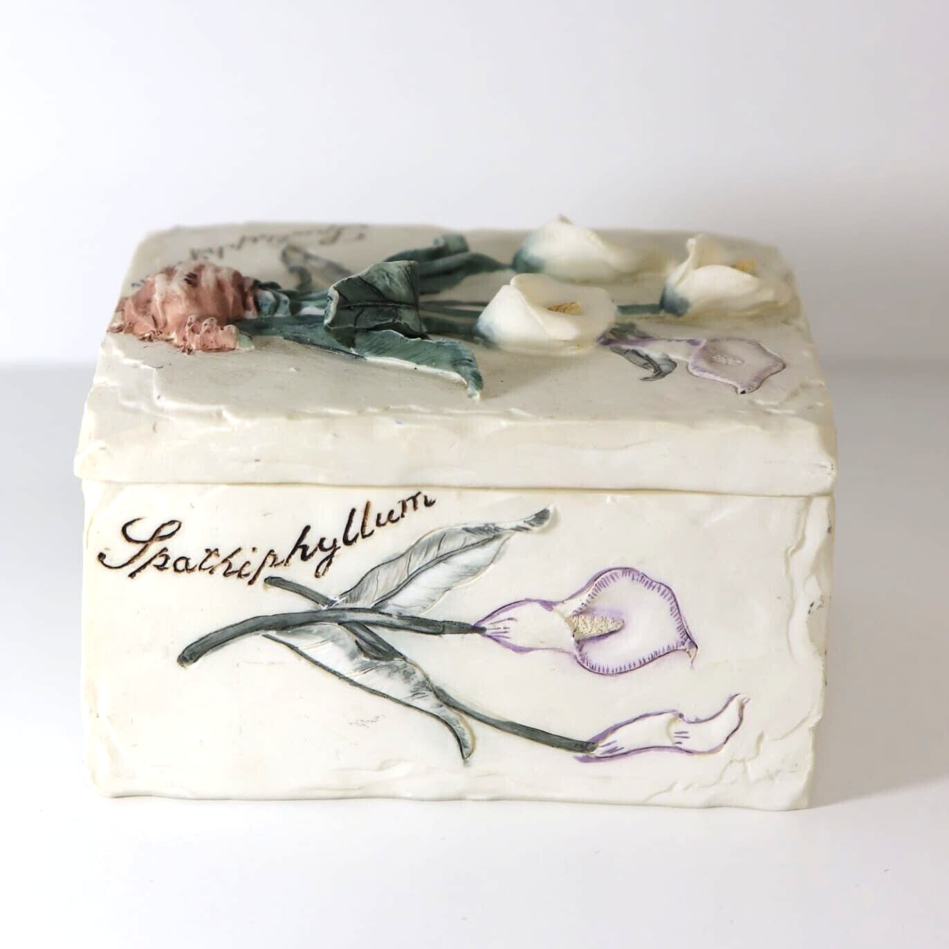 Ceramic Jewelry Box With Lid Vintage Gift Box Super Beautiful Peace Lily Flower