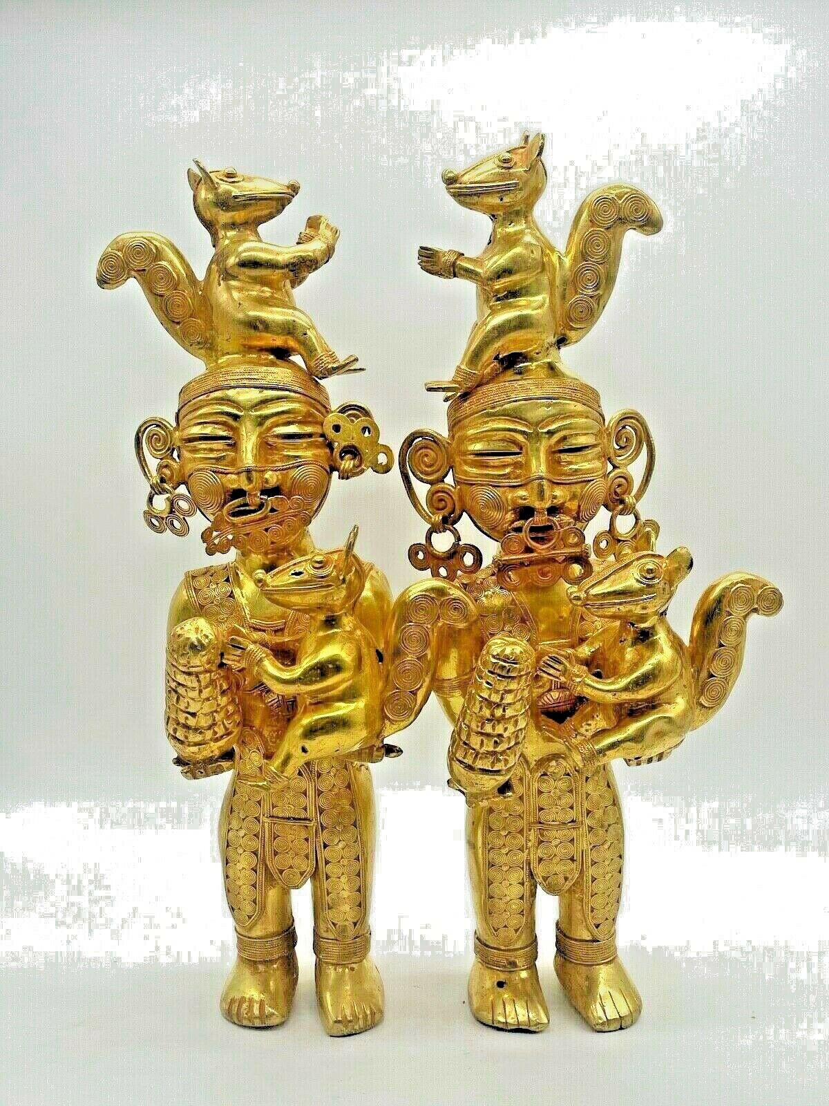 Pre Columbian Pair of Gold Copper Tairona Tumbaga - Squirrel Male and Female Pre Columbian Pair of Gold Copper Tairona Tumbaga - Squirrel Male and Female