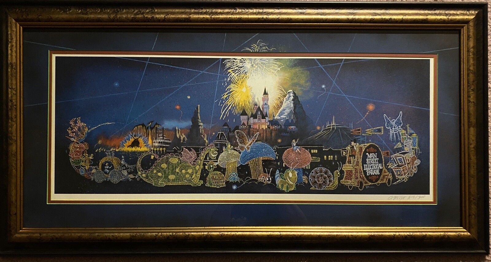 Main Street Electrical Parade Signed Charles Boyer Art Print Framed 22.5x43 1996