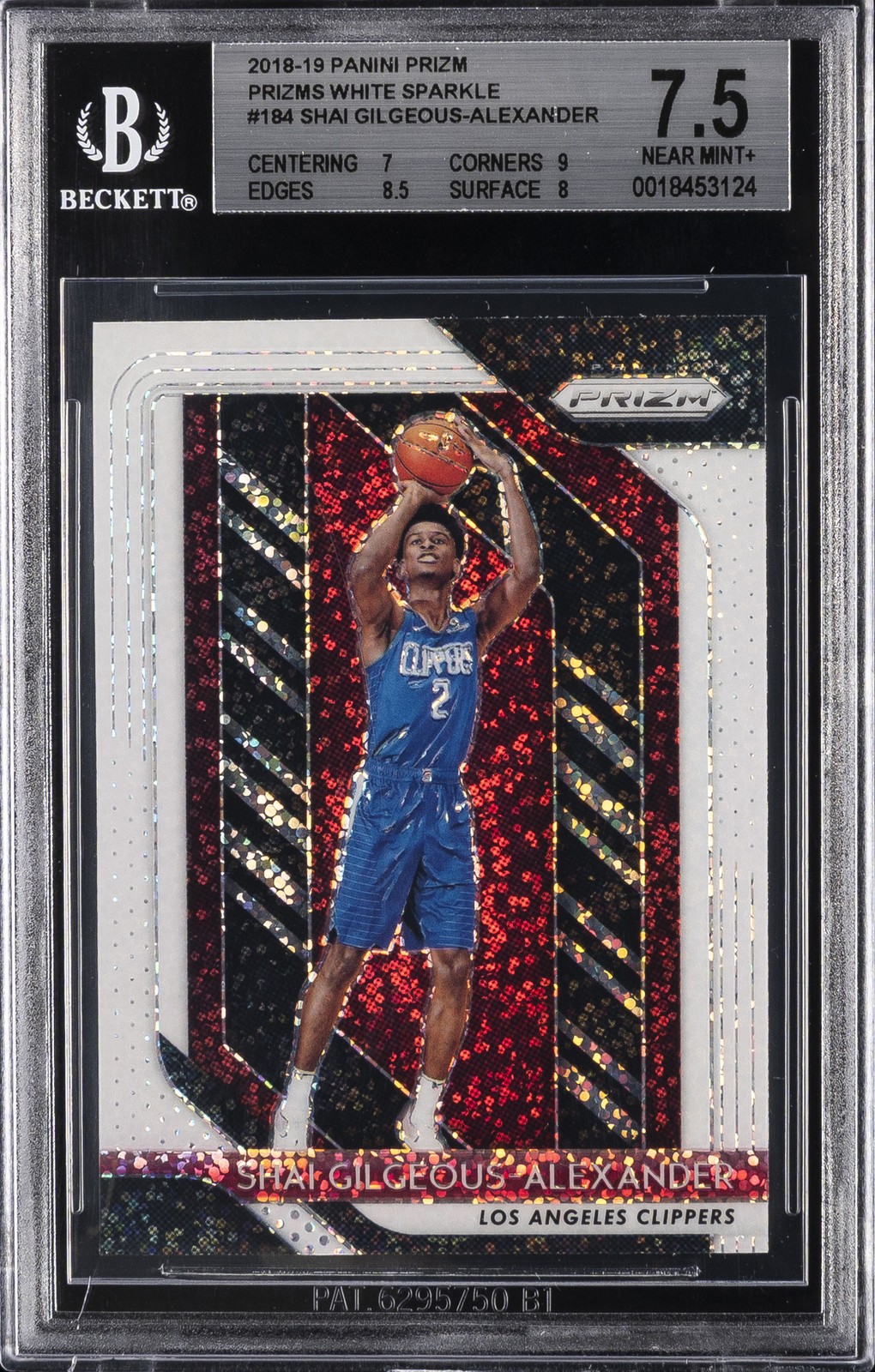2018-19 PANINI PRIZM PRIZMS WHITE SPARKLE #184 SHAI GILGEOUS-ALEXANDER BGS 7.5 2018-19 PANINI PRIZM PRIZMS WHITE SPARKLE #184 SHAI GILGEOUS-ALEXANDER BGS 7.5