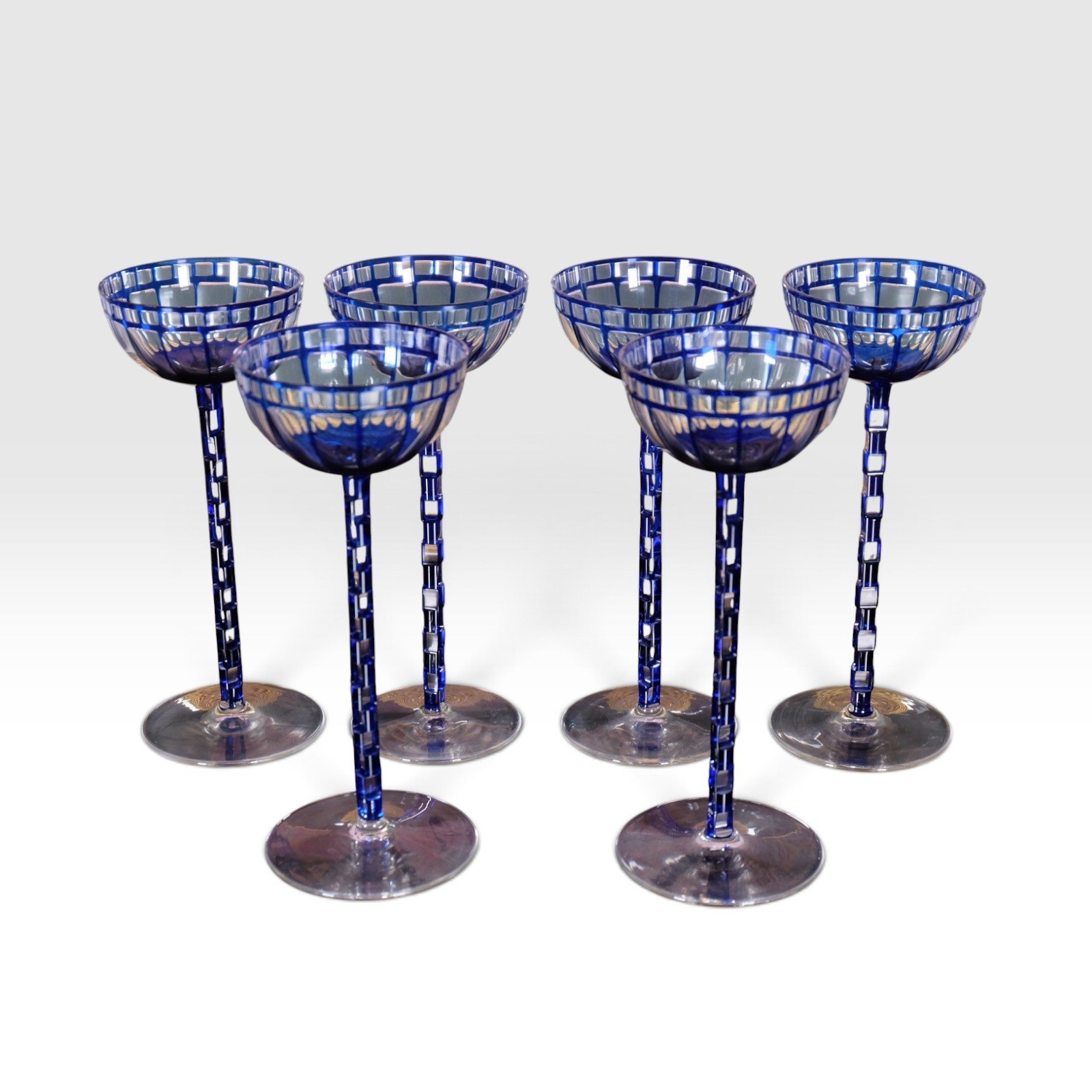 Otto Prutscher Blue Flashed Glass Goblet Set of 6 Meyr’s Neffe 1907 8.25 Otto Prutscher Blue Flashed Glass Goblet Set of 6 Meyr’s Neffe 1907 8.25
