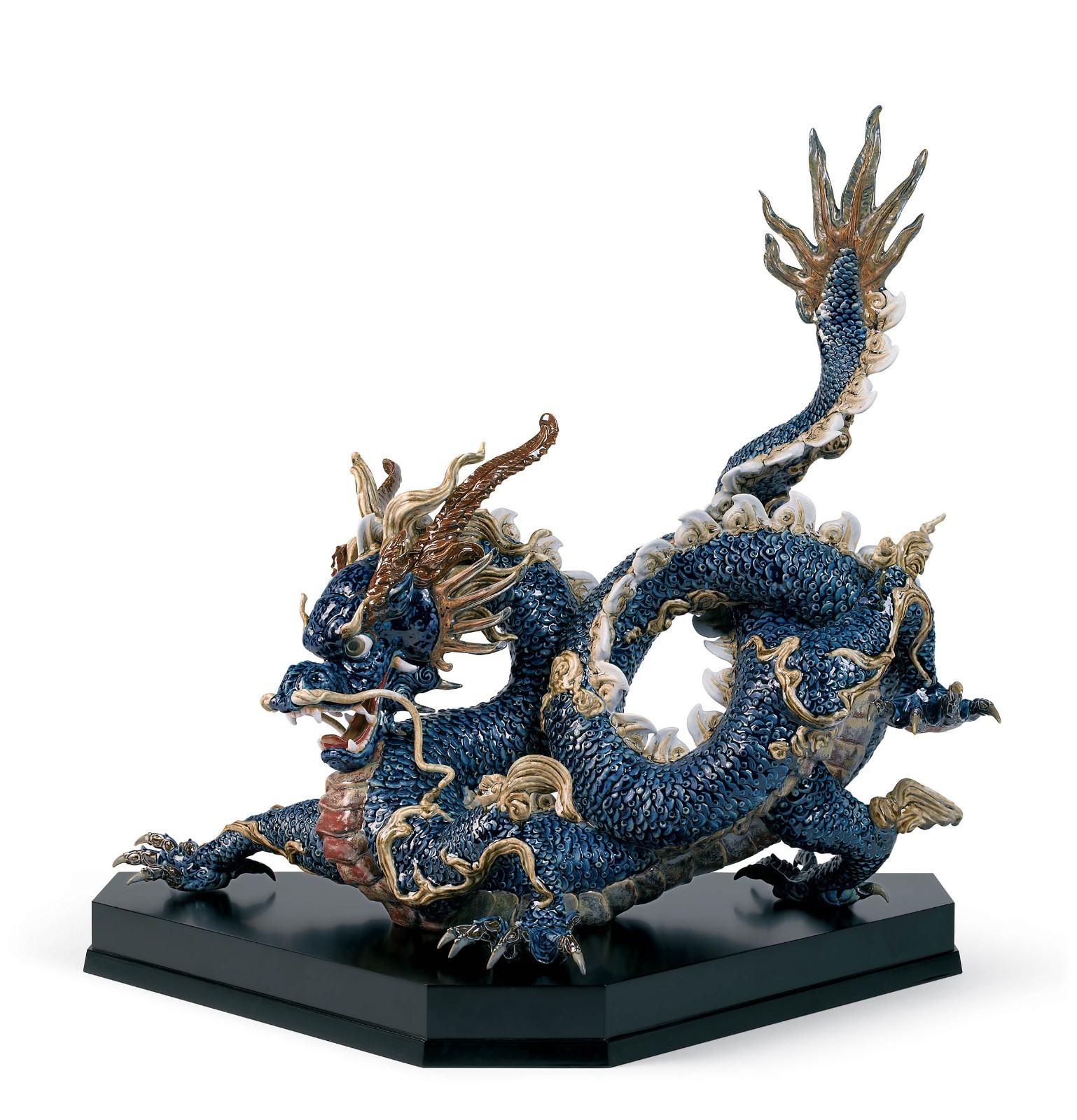 Lladro Great Dragon Blue Enamels Sculpture High Porcelain 01001935 Lladro Great Dragon Blue Enamels Sculpture High Porcelain 01001935