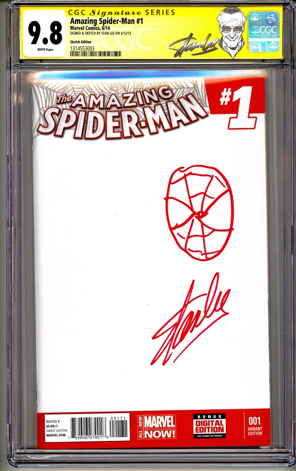 AMAZING SPIDER-MAN #1 CGC SS 9.8 STAN LEE SKETCH HUGE RED SPIDER-MAN HEAD RARE