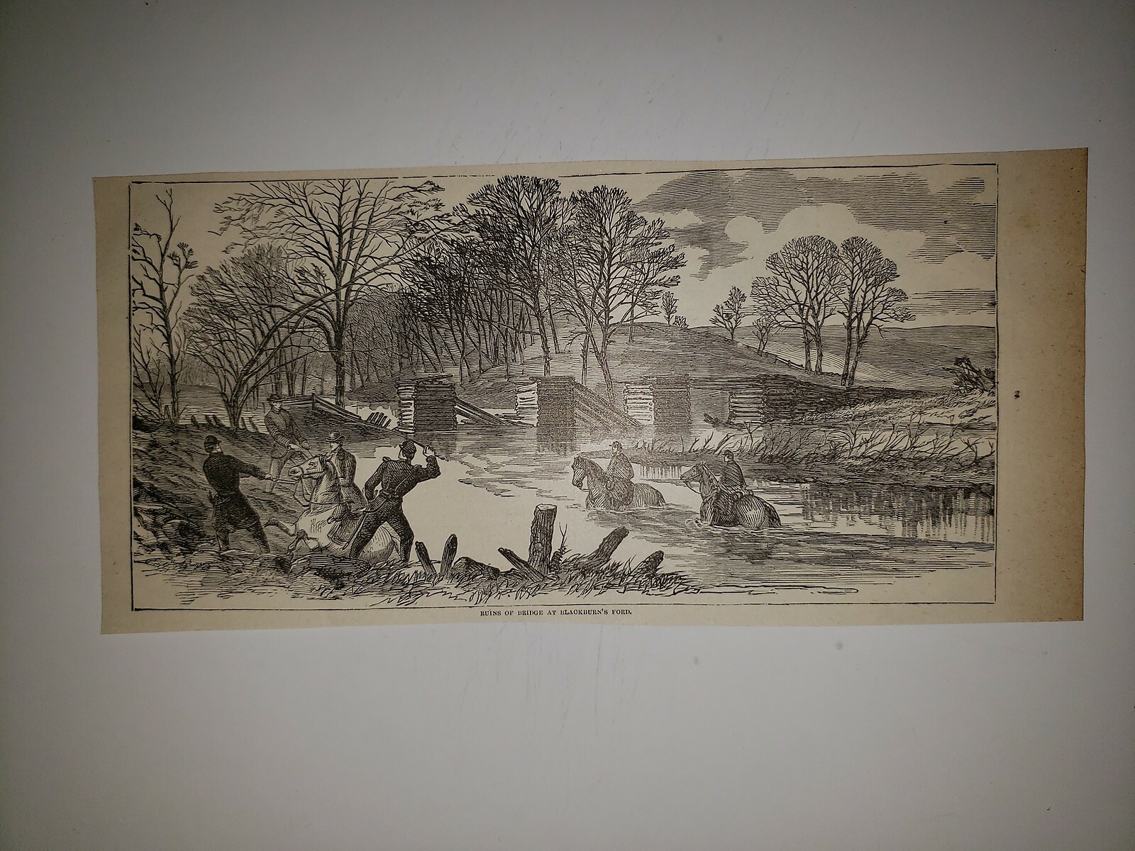 Battle of Blackburn's Ford Ruins of Bridge 1867 Civil War Sketch RARE