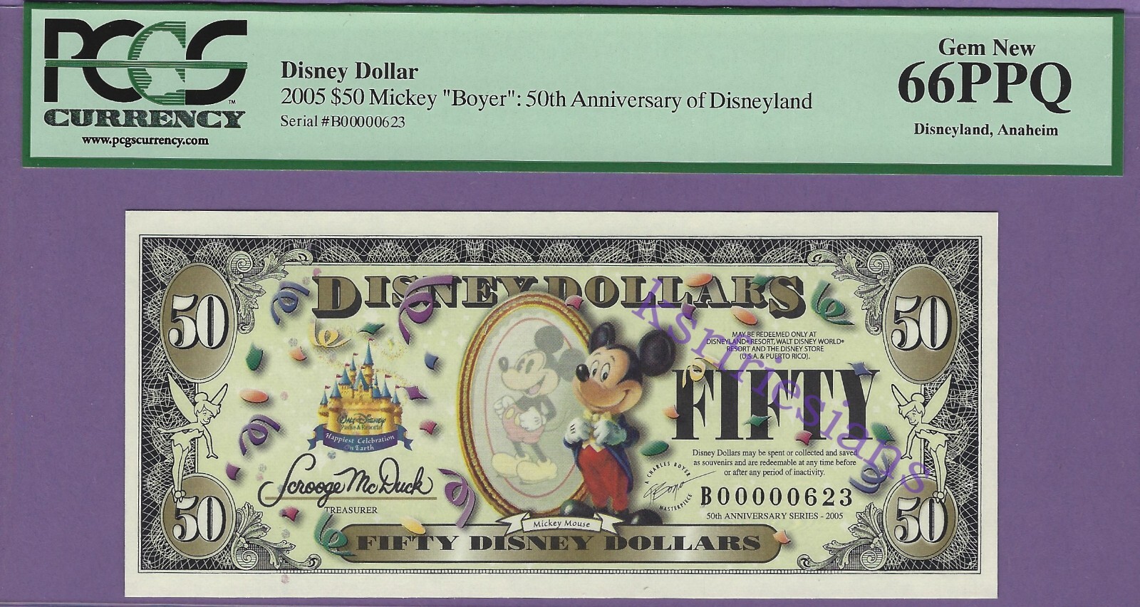 2005 B $50 COMMEMORATIVE MICKEY BOYER DISNEYLAND DISNEY DOLLAR B00000623 66PPQ