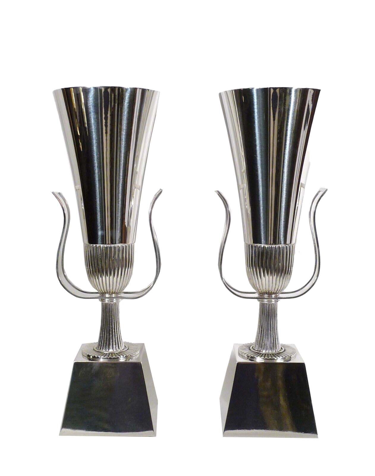 Mid Century Pair of Tommi Parzinger Lightolier Silver Plated Torchiere Lamps Mid Century Pair of Tommi Parzinger Lightolier Silver Plated Torchiere Lamps