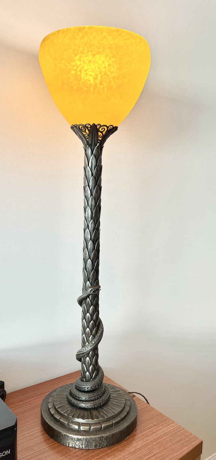 Extremely Rare Wrought Iron Snake Table Lamp By Louis Katona Stamped L.Katona