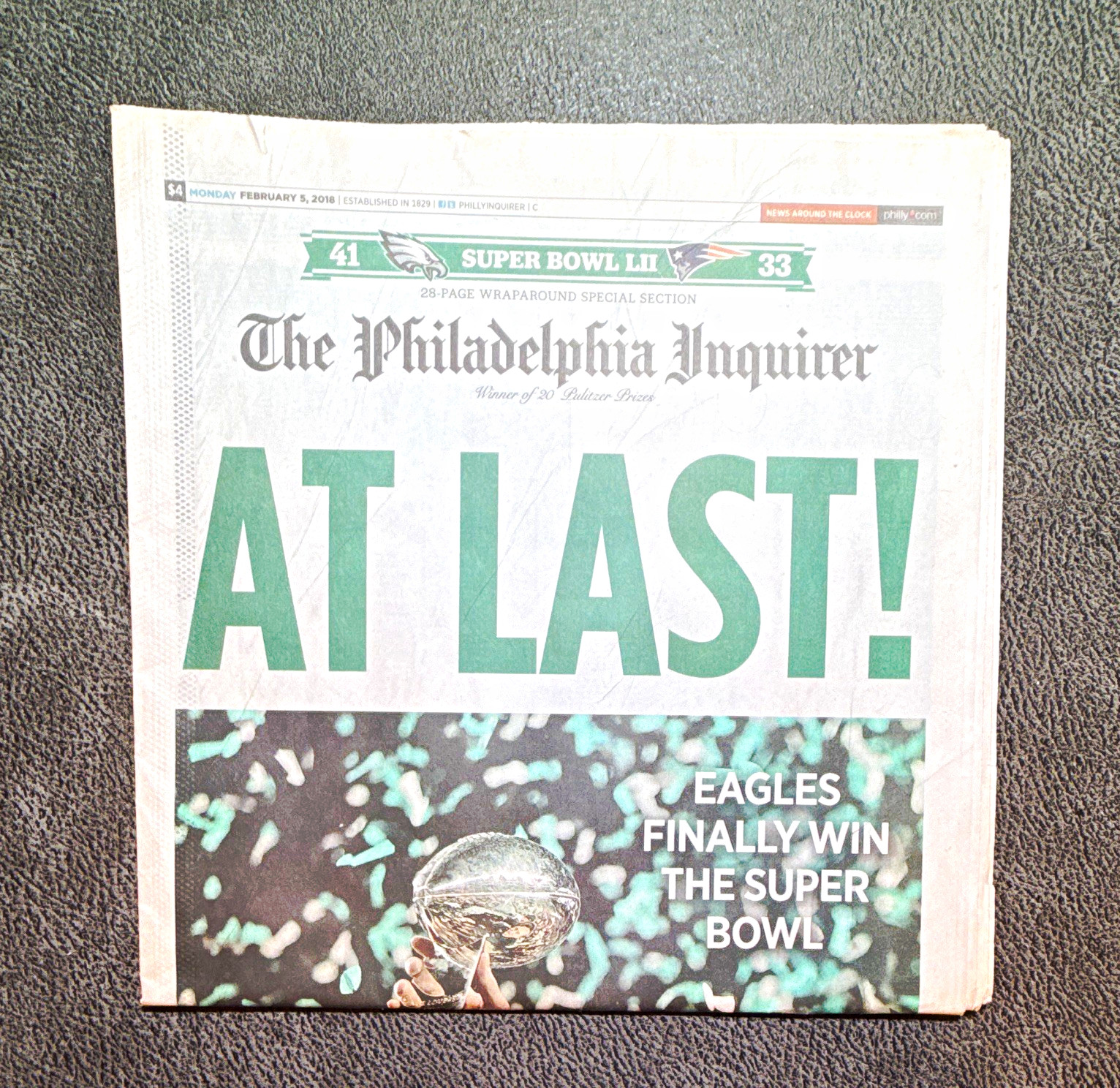 🏆AT LAST EAGLES-41 PATS-33 Phila. inquirer MonFeb, 5th 2018 news paper 🏆AT LAST EAGLES-41 PATS-33 Phila. inquirer MonFeb, 5th 2018 news paper