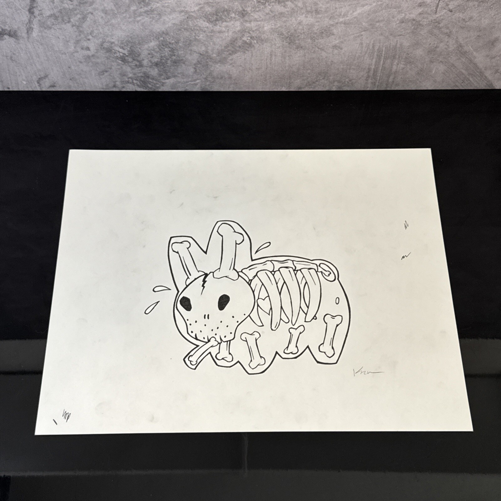 Frank Kozik SIGNED AUTOGRAPHED 11x14 DRAWN ORIGINAL ART Skeleton Labbit RARE Frank Kozik SIGNED AUTOGRAPHED 11x14 DRAWN ORIGINAL ART Skeleton Labbit RARE