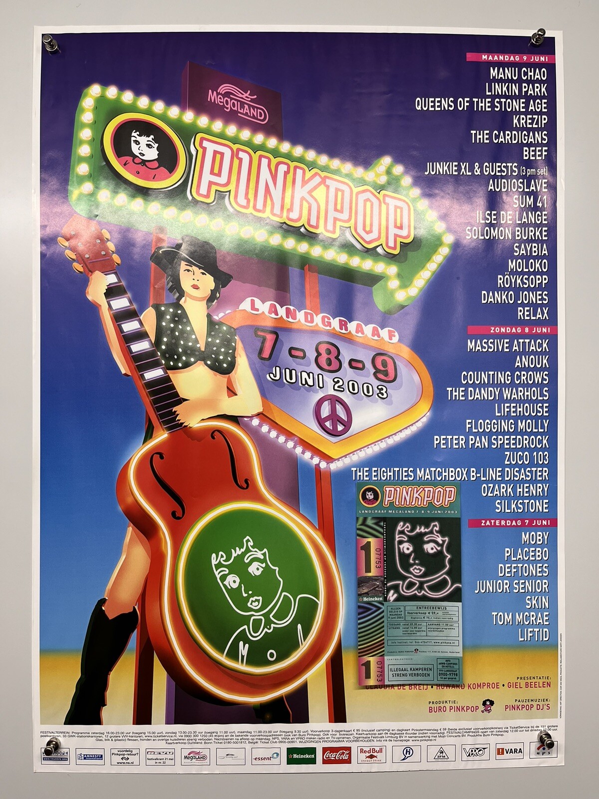 PinkPop Festival Poster And Ticket Deftones Moby Original Landgraaf c. 2003