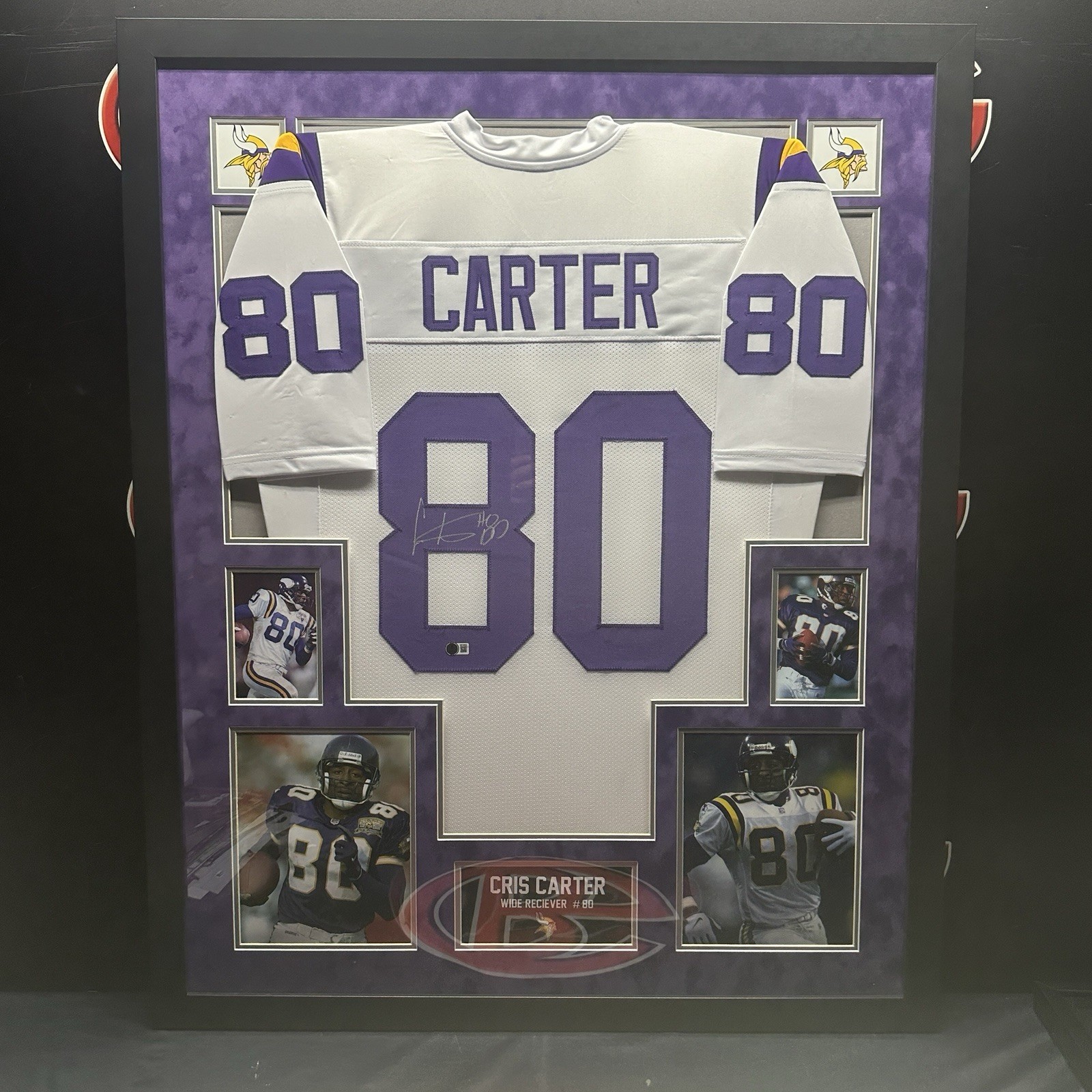 Cris Carter Autographed Minnesota Vikings Signed Framed Jersey Beckett BAS