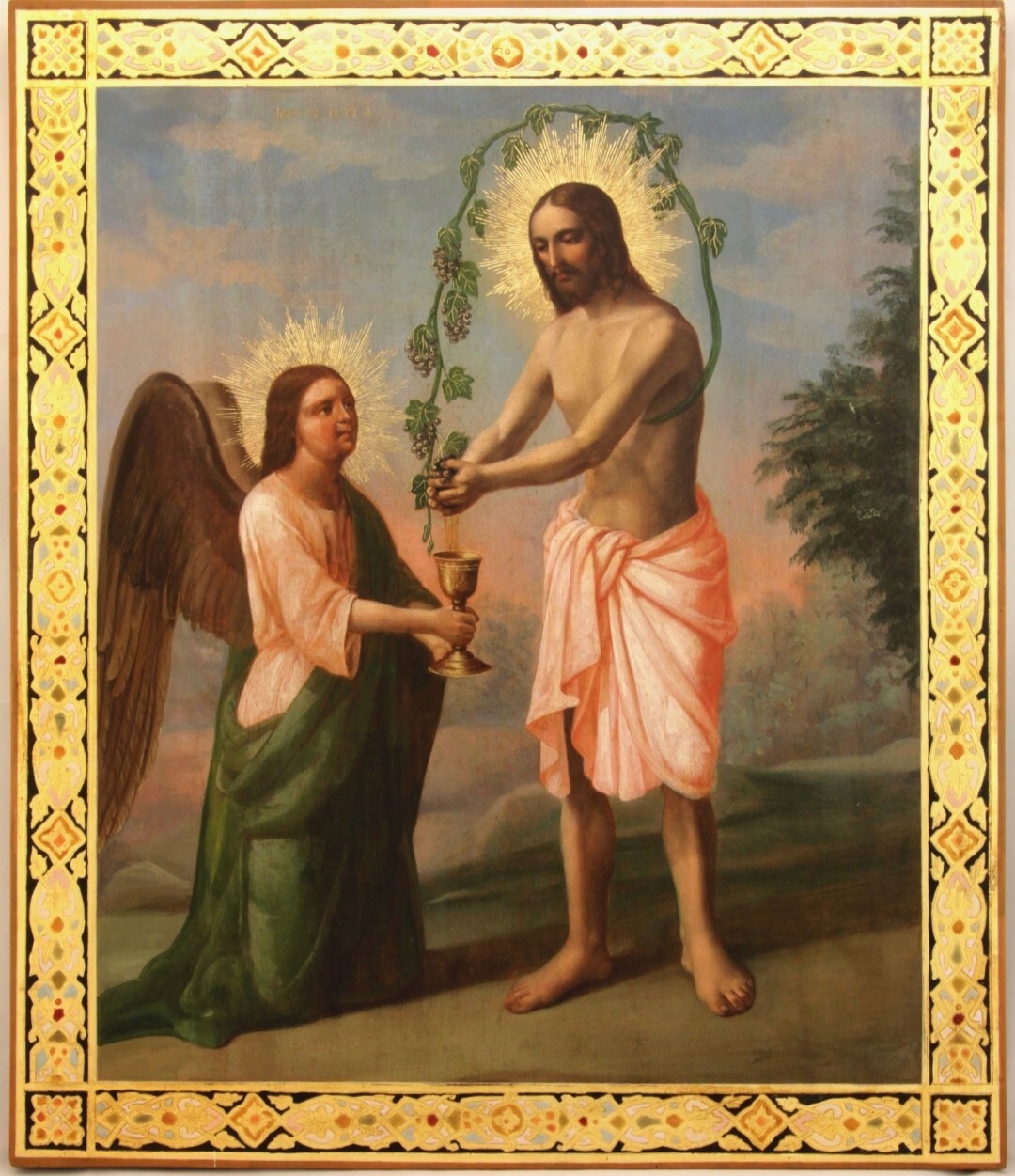 ANTIQUE 19c HAND PAINTED RUSSIAN OF THE CHRIST THE TRUE VINE ON GOLD (98425)