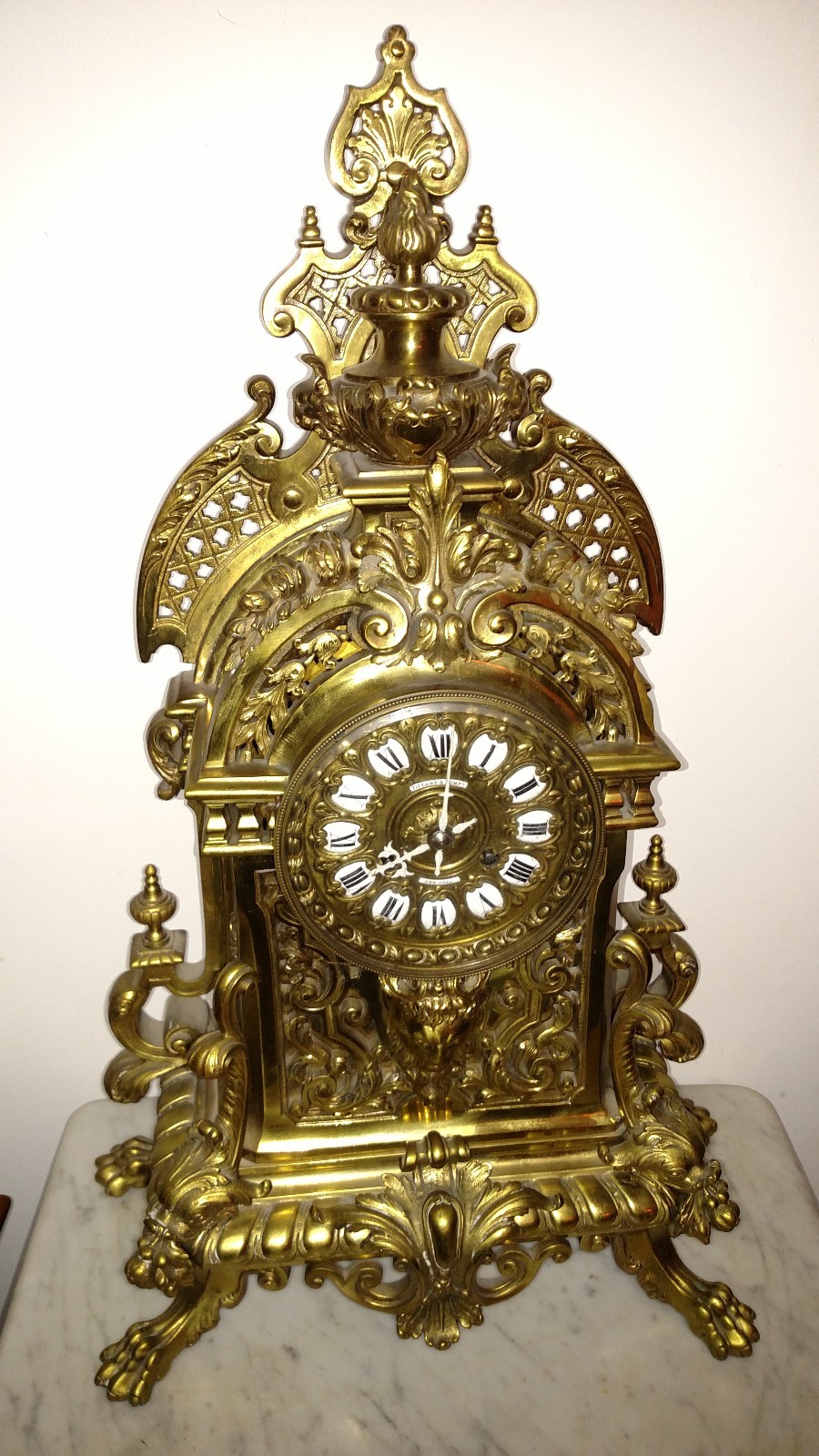 Antique large Tiffany & Co. NEW YORK Gothic ornate  BRONZE FIGURAL CLOCK 