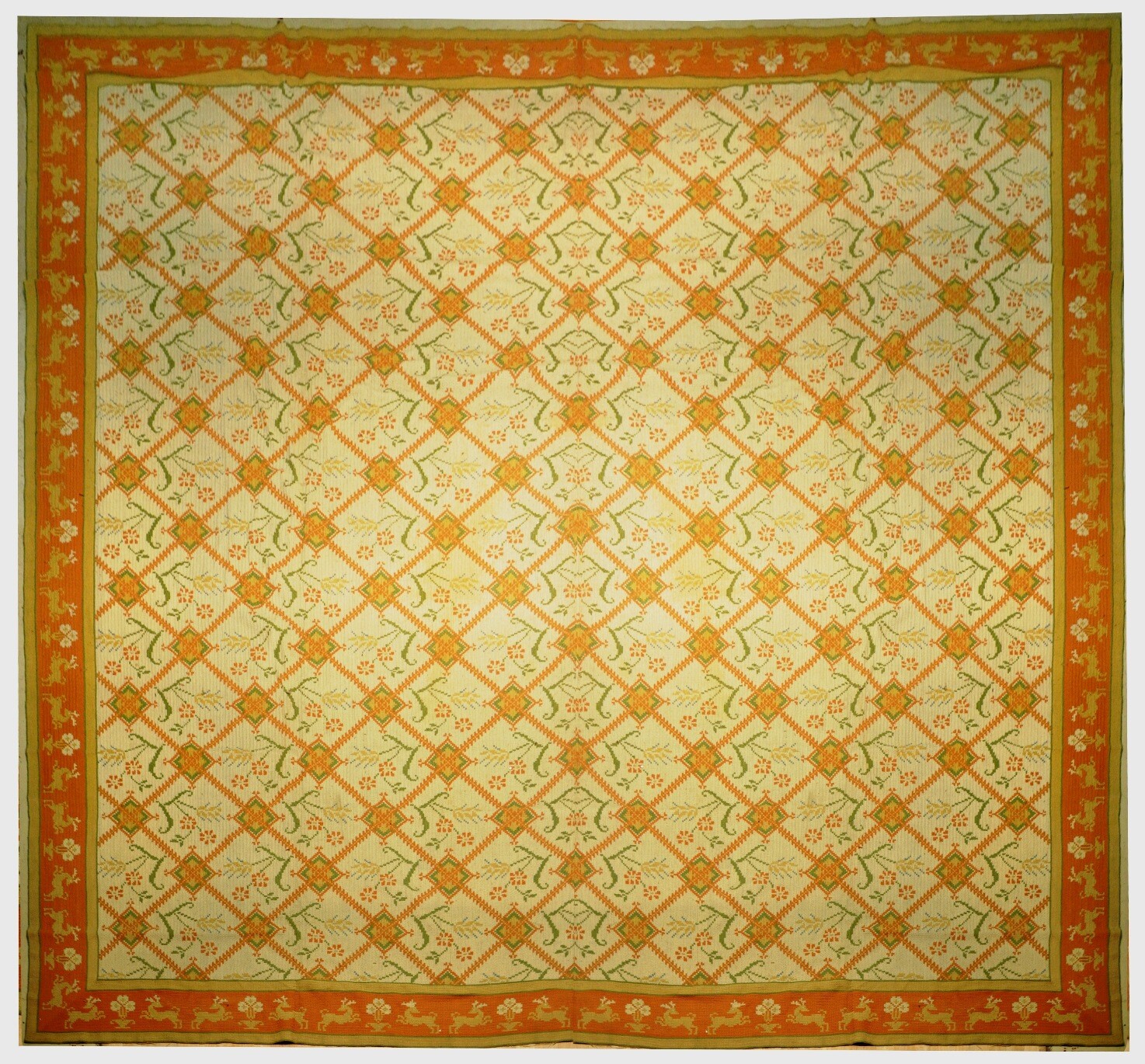 16x16 Needlepoint Very Rare 16 ft Square All-Over Old Handmade Rug B-78867