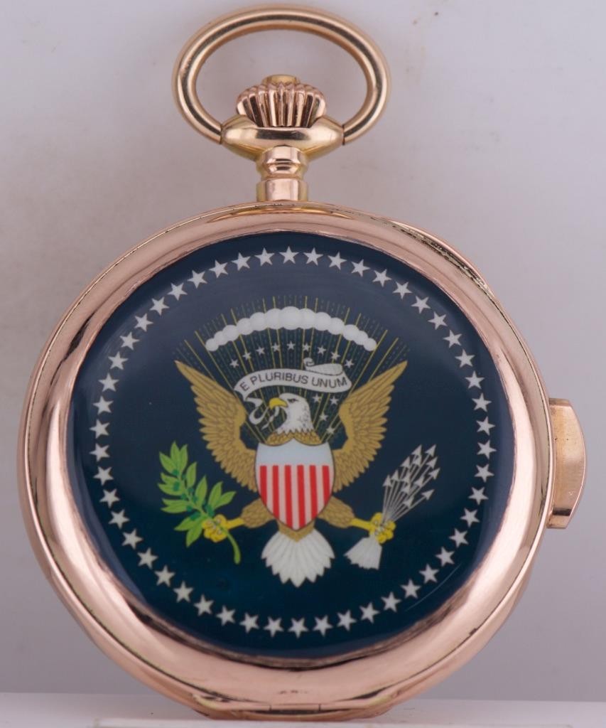 RARE Theodore Roosevelt 14K Gold & Enamel Invicta Quarter Repeater Pocket Watch