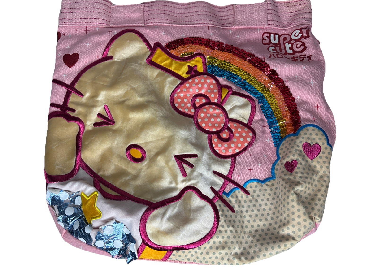 RARE Vintage Hello Kitty Super Cute Rainbow Sequin Tote Bag Pink Y2K ハローキティ 2007 RARE Vintage Hello Kitty Super Cute Rainbow Sequin Tote Bag Pink Y2K ハローキティ 2007