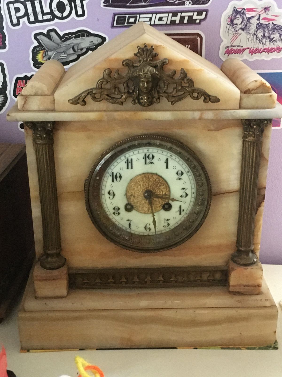 Antique Victorian French or Belgian Ormolu Marble/Onyx Shelf Clock Rare Vintage 