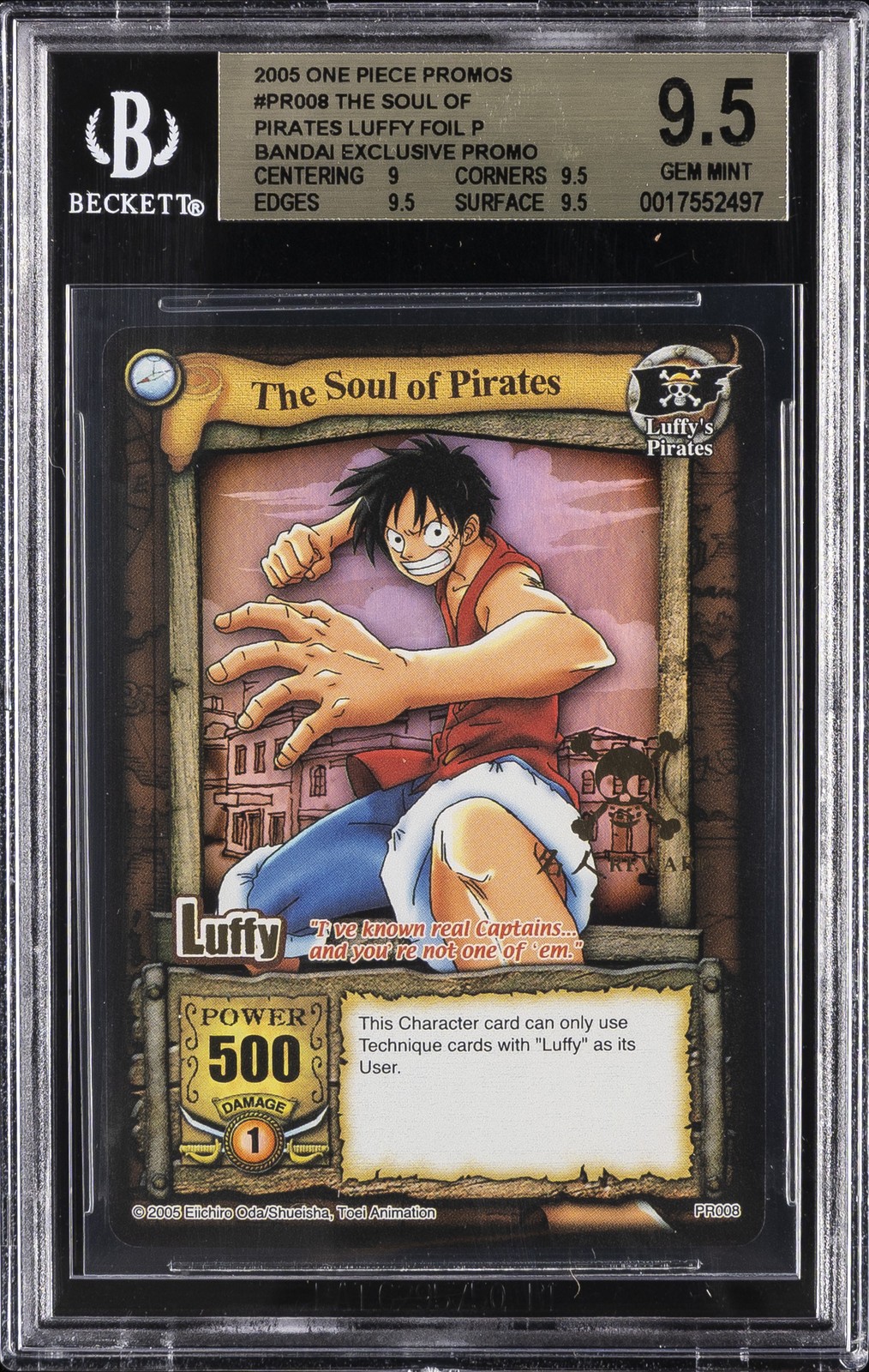 2005 ONE PIECE PROMOS BANDAI EXCLUSIVE PROMO - P THE SOUL OF PIRATES BGS 9.5 2005 ONE PIECE PROMOS BANDAI EXCLUSIVE PROMO - P THE SOUL OF PIRATES BGS 9.5