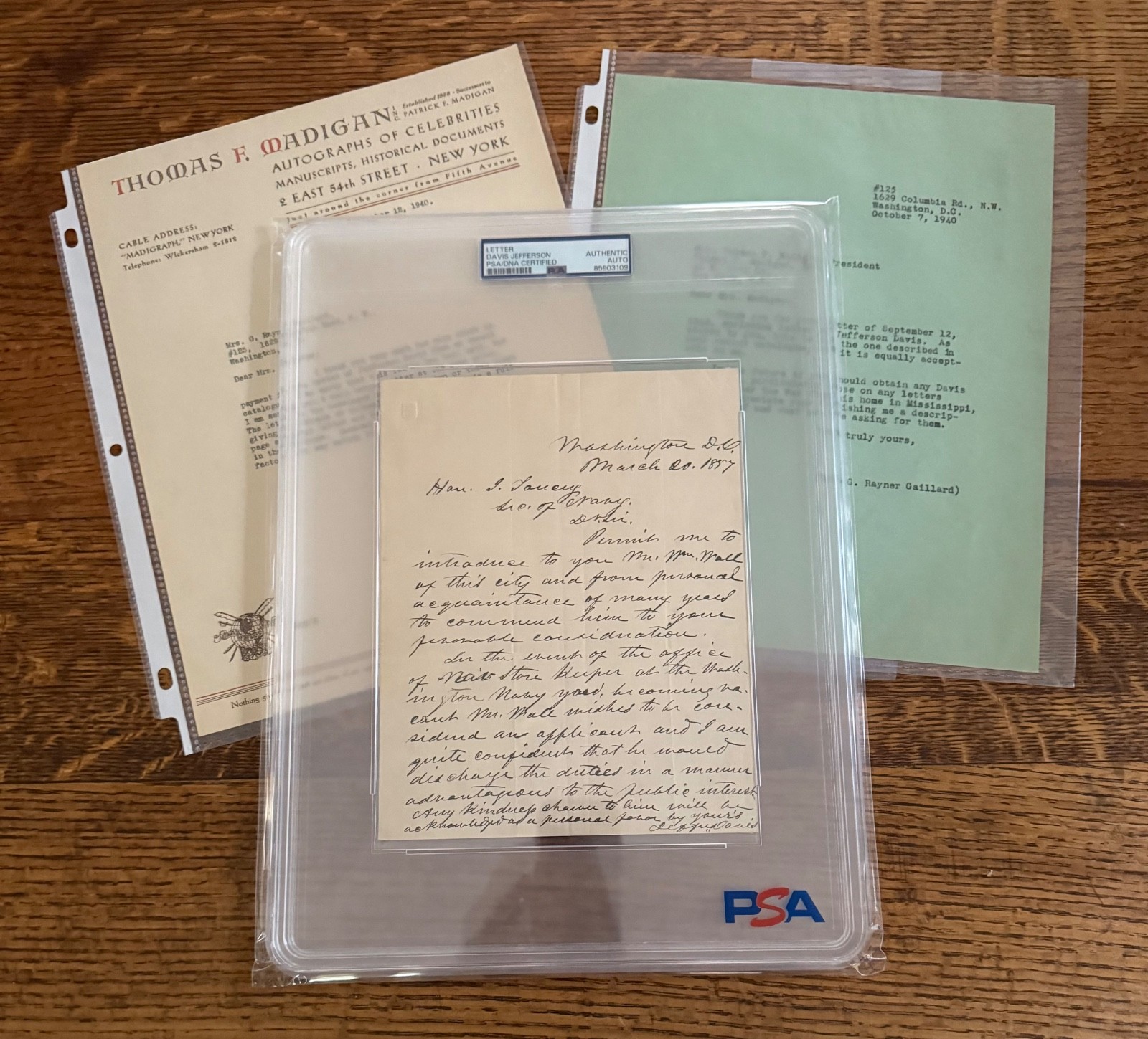 1857 JEFFERSON DAVIS ALS AUTOGRAPH LETTER TO US SECRETARY OF WAR TOUCEY PSA/DNA 1857 JEFFERSON DAVIS ALS AUTOGRAPH LETTER TO US SECRETARY OF WAR TOUCEY PSA/DNA