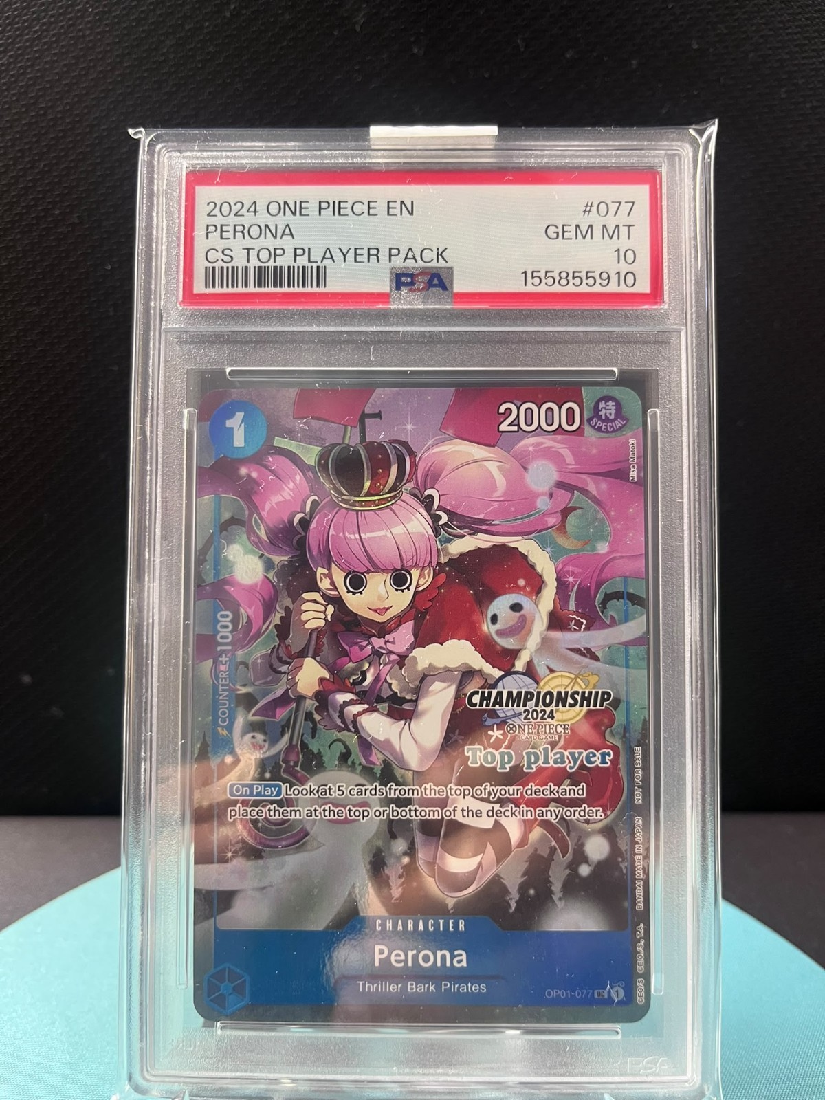 One Piece Perona OP01-077 Special Tournament Promo Top Player PSA10 /380* One Piece Perona OP01-077 Special Tournament Promo Top Player PSA10 /380*