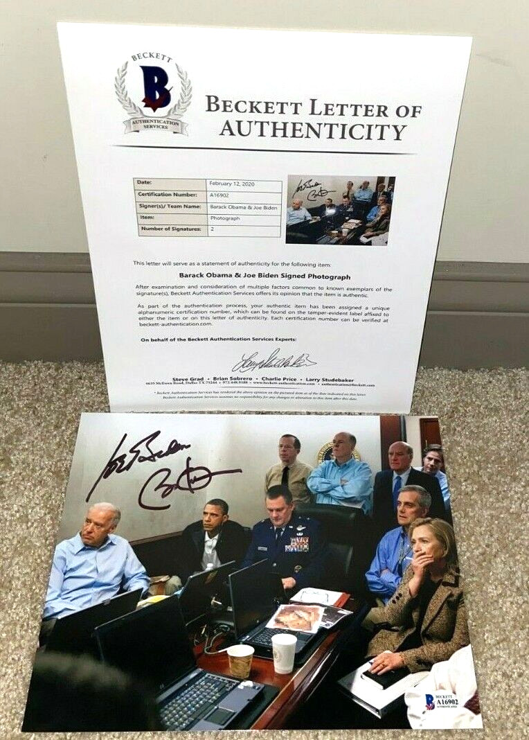 BARACK OBAMA JOE BIDEN DUAL SIGNED 8X10 PHOTO WAR ROOM SITUATION PRESIDENT BAS BARACK OBAMA JOE BIDEN DUAL SIGNED 8X10 PHOTO WAR ROOM SITUATION PRESIDENT BAS
