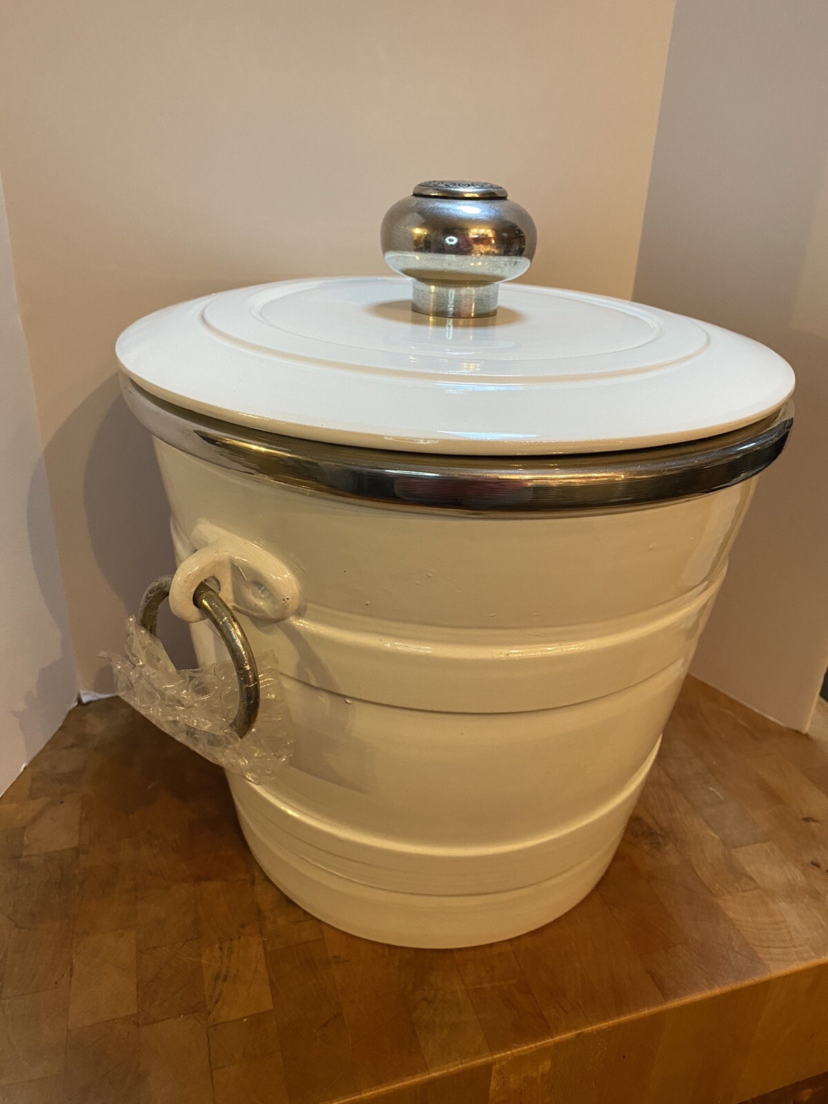 Italy ICE BUCKET / Pot / Canister Ceramic & Pewter 12” - 10.2 Lbs 95% Huge Italy ICE BUCKET / Pot / Canister Ceramic & Pewter 12” - 10.2 Lbs 95% Huge