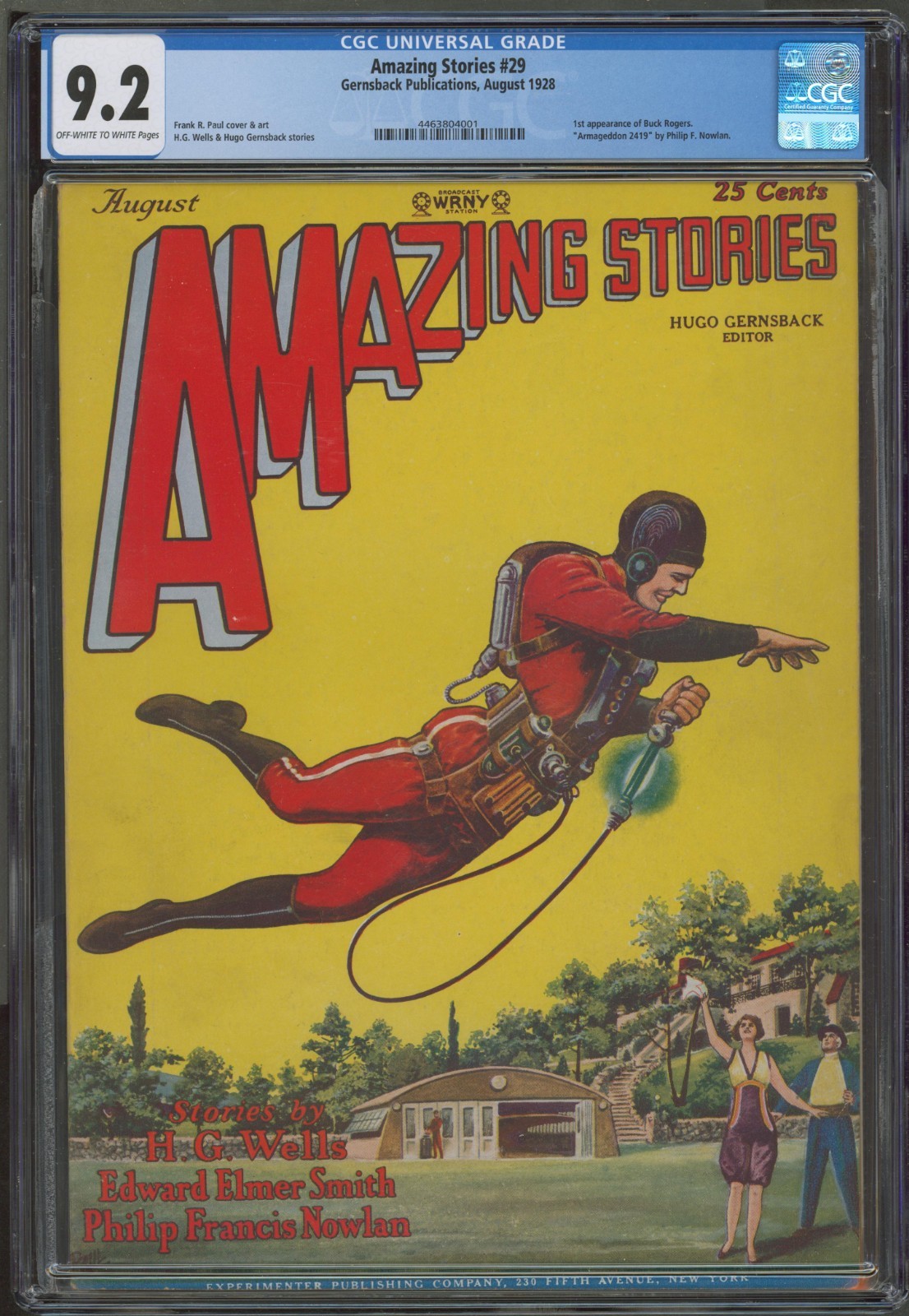 Amazing Stories 1928 August #29. First Appearance of Buck Rogers.  CGC 9.2.