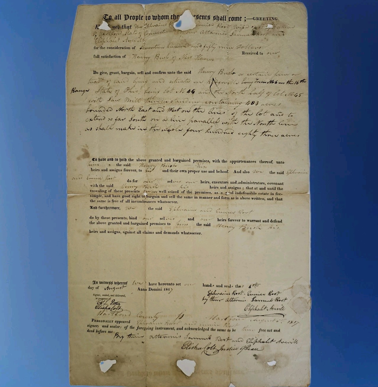 41pc Bush Family Archive 1743-1858 New Haven CT - Lorain County Ohio Whaling