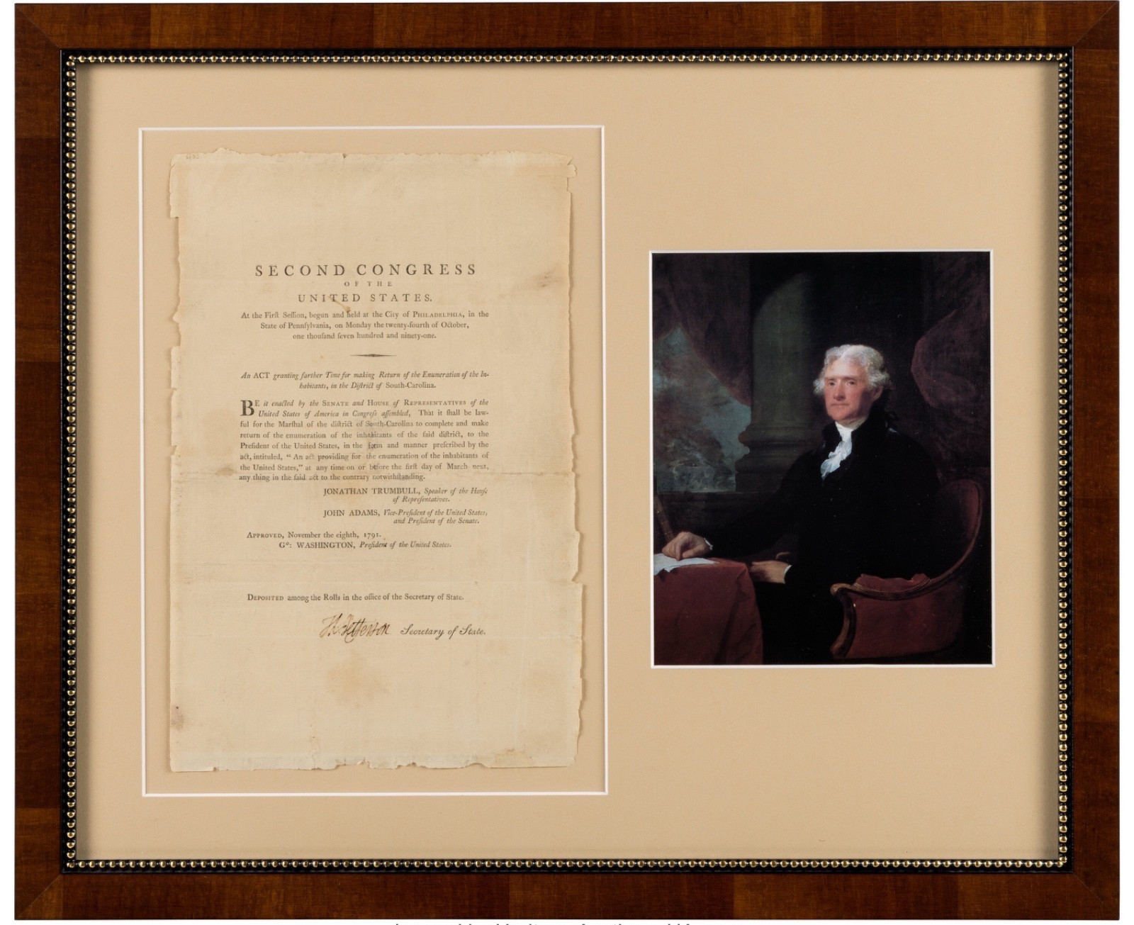 Thomas Jefferson Signed Act of Congress 1790 as Secretary of State with PSA Thomas Jefferson Signed Act of Congress 1790 as Secretary of State with PSA