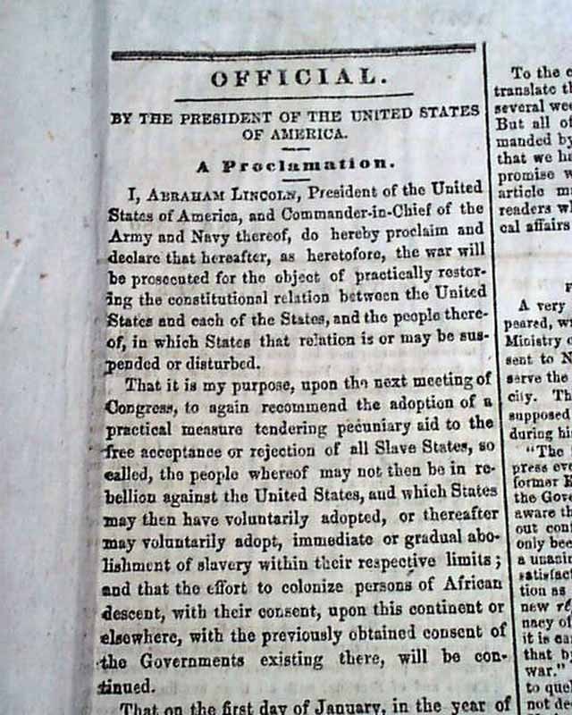 Best EMANCIPATION PROCLAMATION Abraham Lincoln Freedom 1862 Civil War Newspaper Best EMANCIPATION PROCLAMATION Abraham Lincoln Freedom 1862 Civil War Newspaper