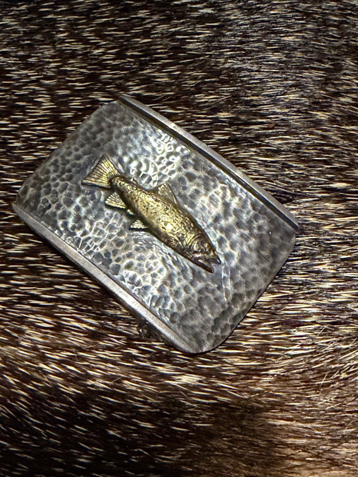 NOS Clint Orms Engraver CUTTHROAT Trout (GOLD) w Silver buckle engraved/hammered NOS Clint Orms Engraver CUTTHROAT Trout (GOLD) w Silver buckle engraved/hammered