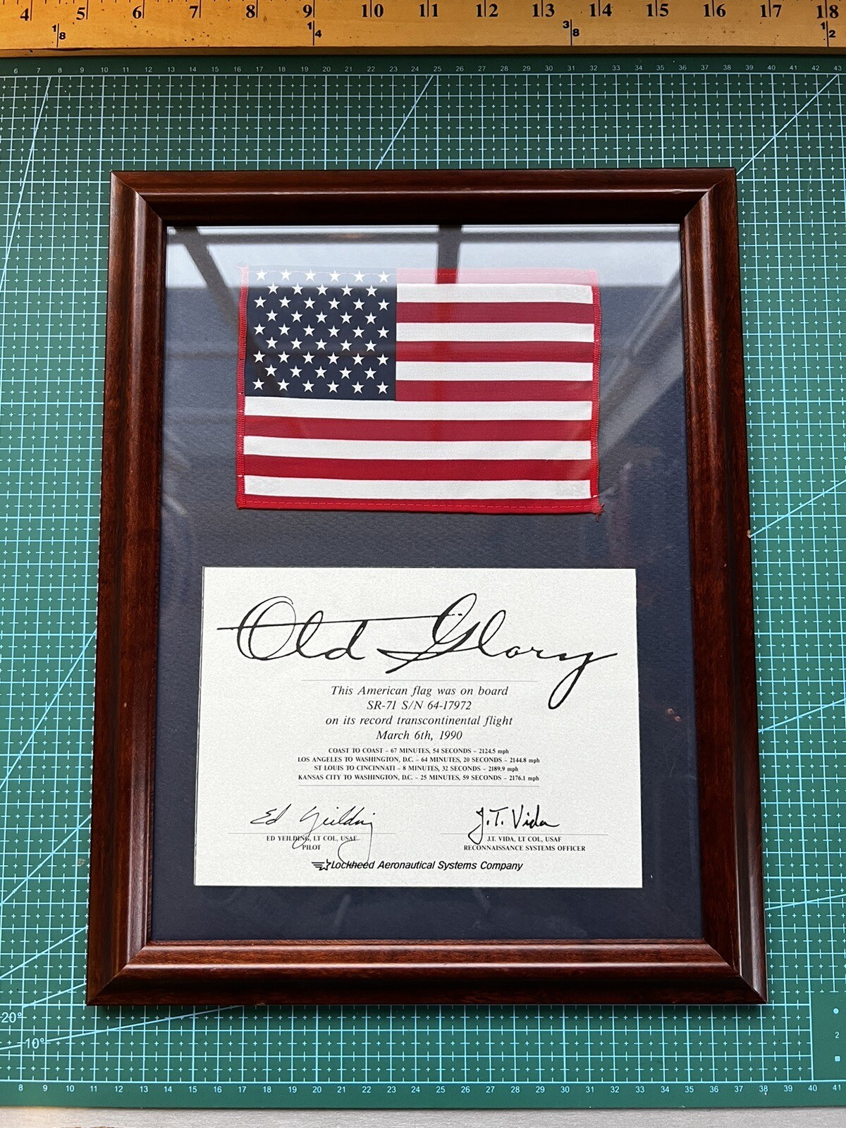 Record Setting Last Flight Lockheed SR-71 Blackbird Jet Flag Signed 3/6/1990 Record Setting Last Flight Lockheed SR-71 Blackbird Jet Flag Signed 3/6/1990