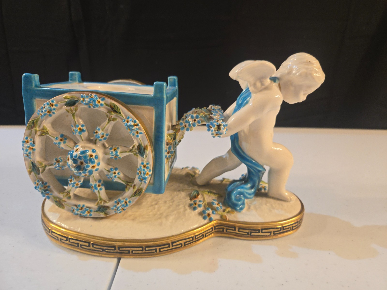 Antique Moore Bros. Porcelain Cherub Inkwell, circa 1875 - Insert Missing