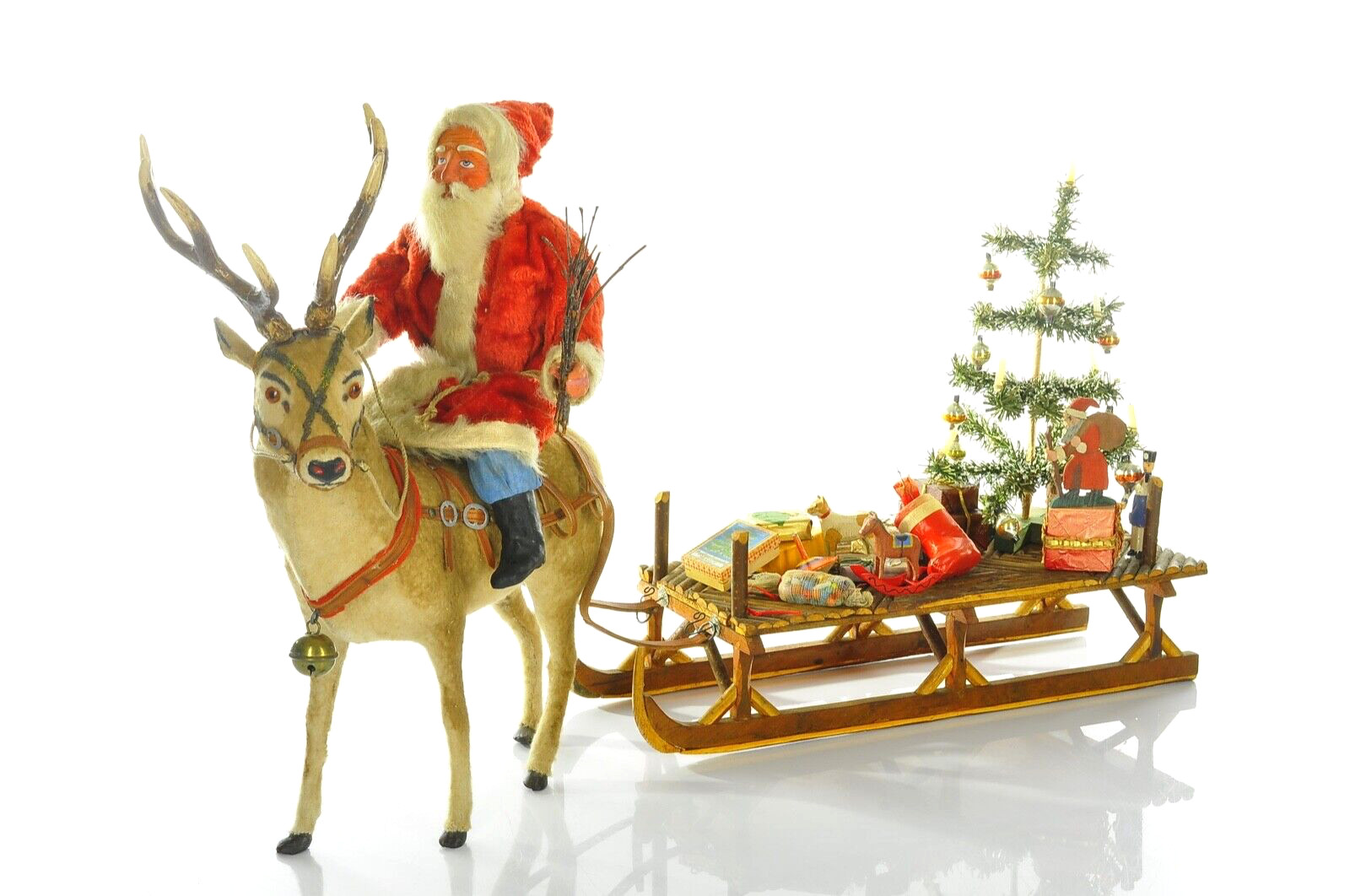 Amazing German Santa Claus/ Belsnickel Reindeer Candy Container and Sleigh 1900 Amazing German Santa Claus/ Belsnickel Reindeer Candy Container and Sleigh 1900