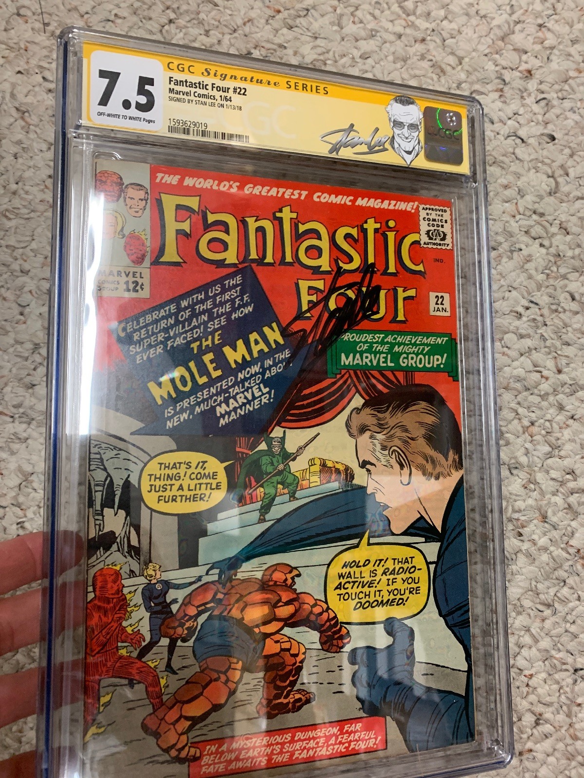 FANTASTIC FOUR 22 2nd MOLE MAN 1st Invisible Shield Signed By Stan Lee CGC SS FANTASTIC FOUR 22 2nd MOLE MAN 1st Invisible Shield Signed By Stan Lee CGC SS