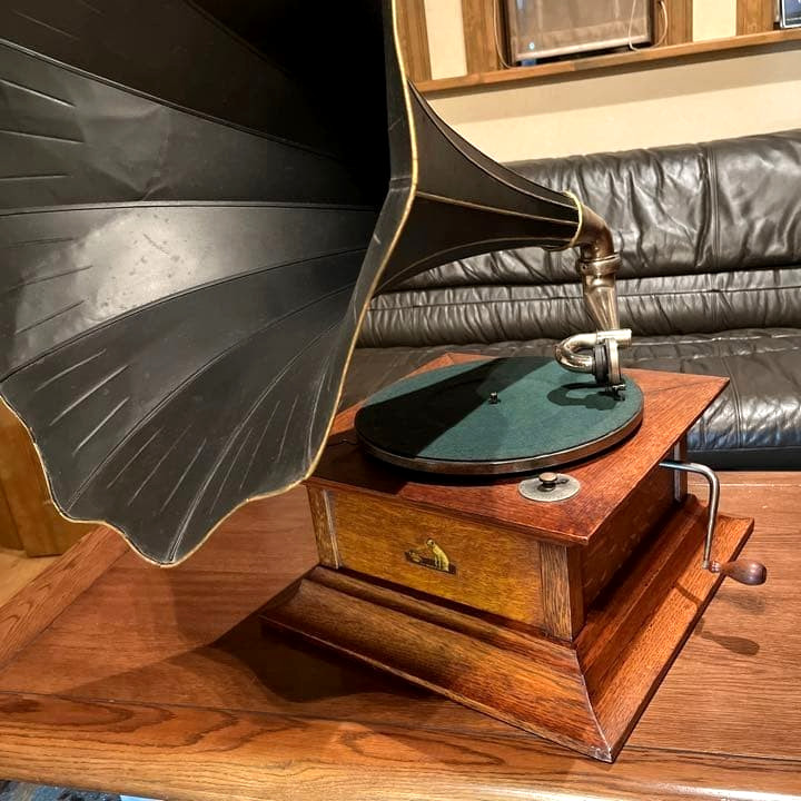 HMV Model 7 Senior Monarch Oak Horn Gramophone Triple Spring c1913 Antique