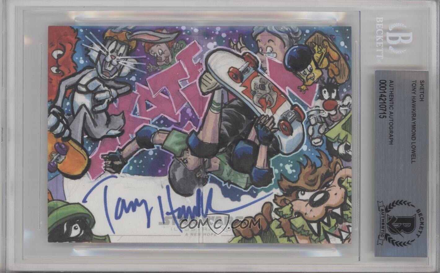 2013 TOPPS STAR WARS SPACE JAM TONY HAWK SIGNED ORIGINAL SKETCH CARD 1/1 BAS 2013 TOPPS STAR WARS SPACE JAM TONY HAWK SIGNED ORIGINAL SKETCH CARD 1/1 BAS