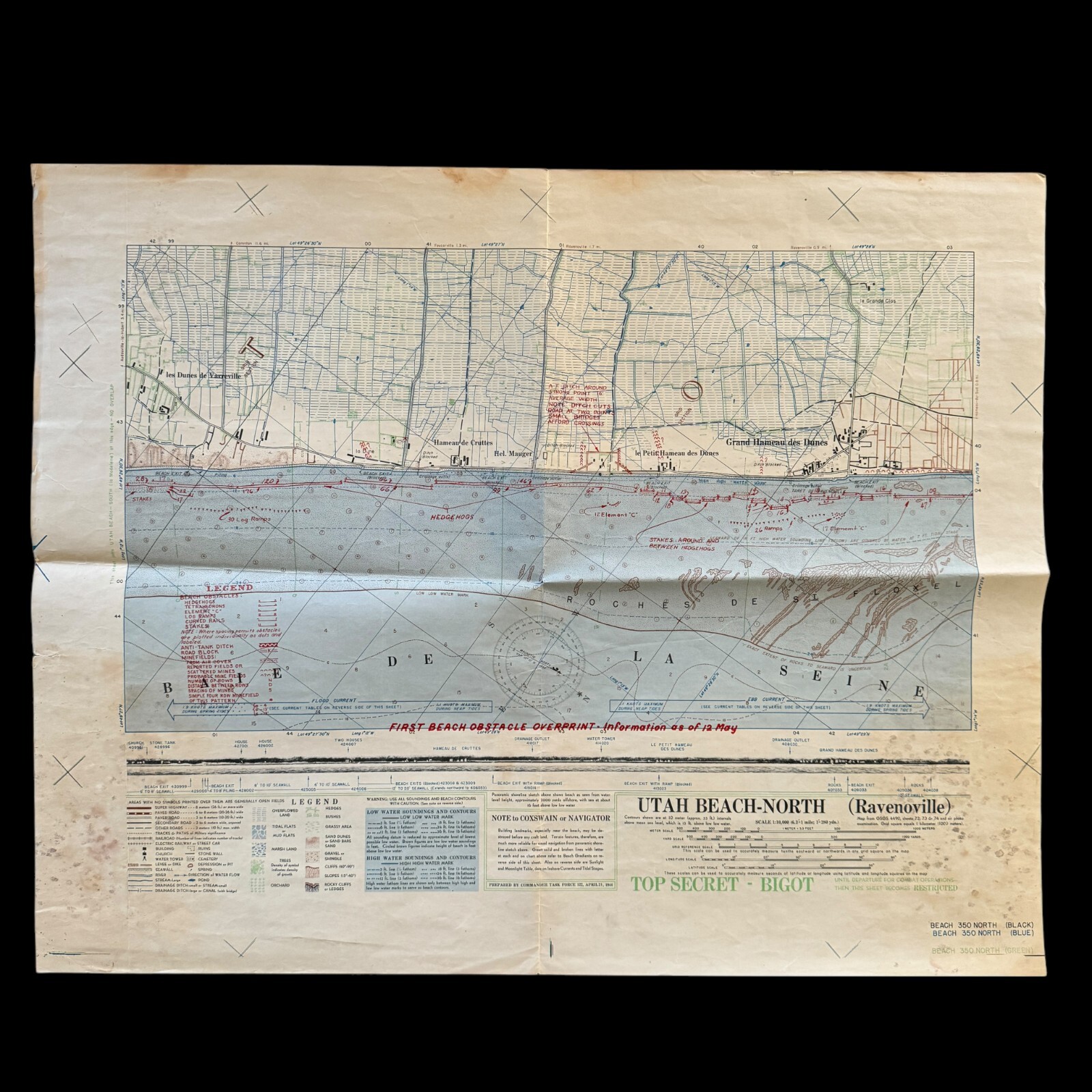 VERY RARE WWII 1944 TOP SECRET D-Day Lt. Price LCT-2454 Utah Beach BIGOT Map VERY RARE WWII 1944 TOP SECRET D-Day Lt. Price LCT-2454 Utah Beach BIGOT Map