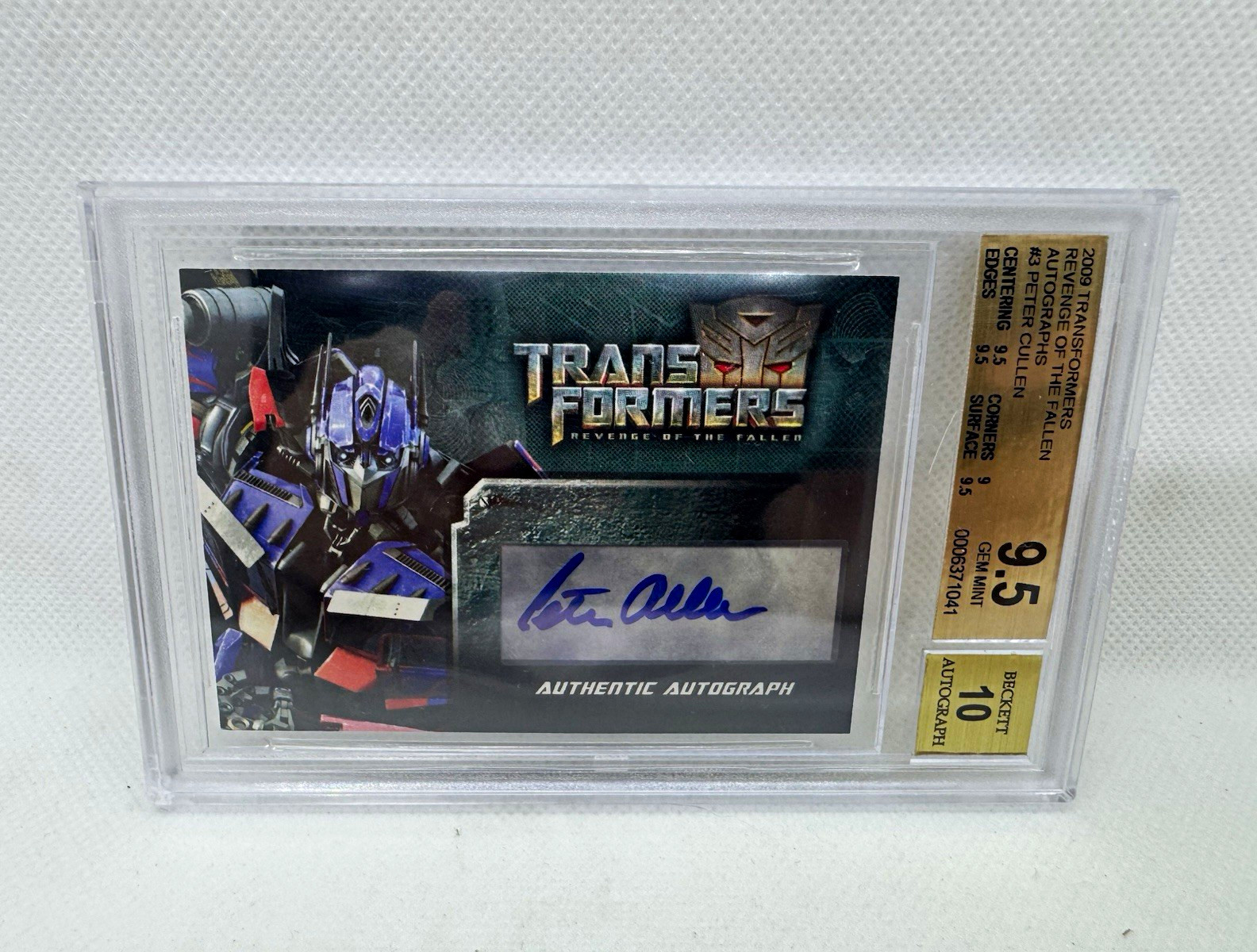BGS 9.5 auto 10 Topps Transformers 2009 Revenge Fallen Optimus Prime Cullen Auto BGS 9.5 auto 10 Topps Transformers 2009 Revenge Fallen Optimus Prime Cullen Auto