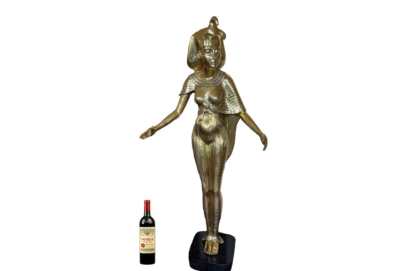Vintage Egyptian Goddess Selket Sculpture Brass Figurine Antiques w/ Marble Base