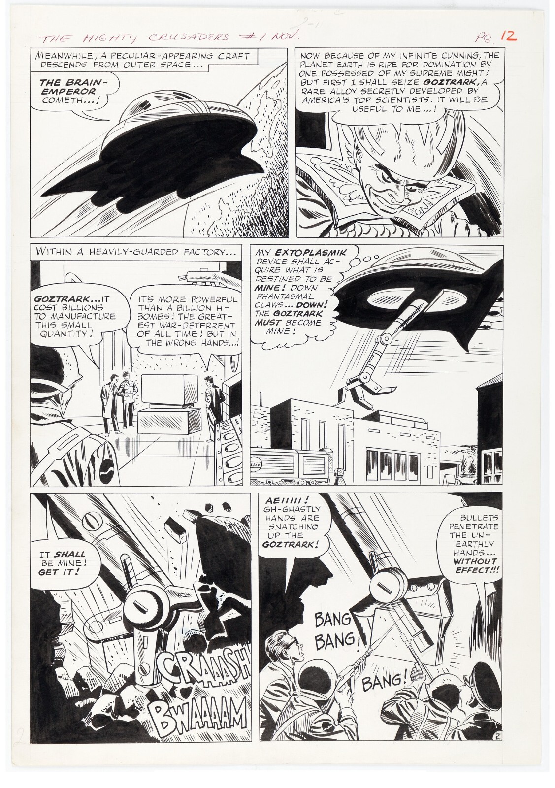 THE MIGHTY CRUSADERS 1 pg 10 (1965) 1ST EVER APPEARANCE PAGE OF BRAIN EMPEROR