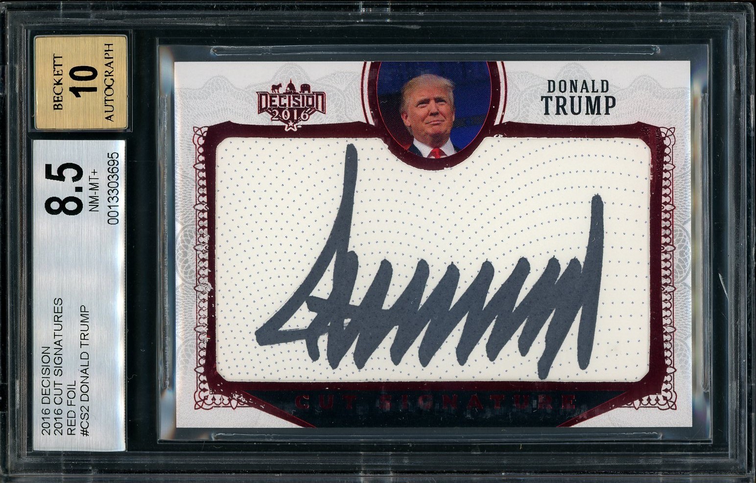 2016 RED FOIL President Donald Trump Decision Cut Signatures CS2 BGS 8.5 AUTO 10 2016 RED FOIL President Donald Trump Decision Cut Signatures CS2 BGS 8.5 AUTO 10